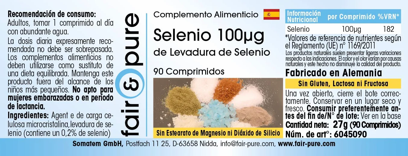 Fair & Pure® - Selenio 100µg - Lievito di selenio in polvere - Vegan - 90 Compresse