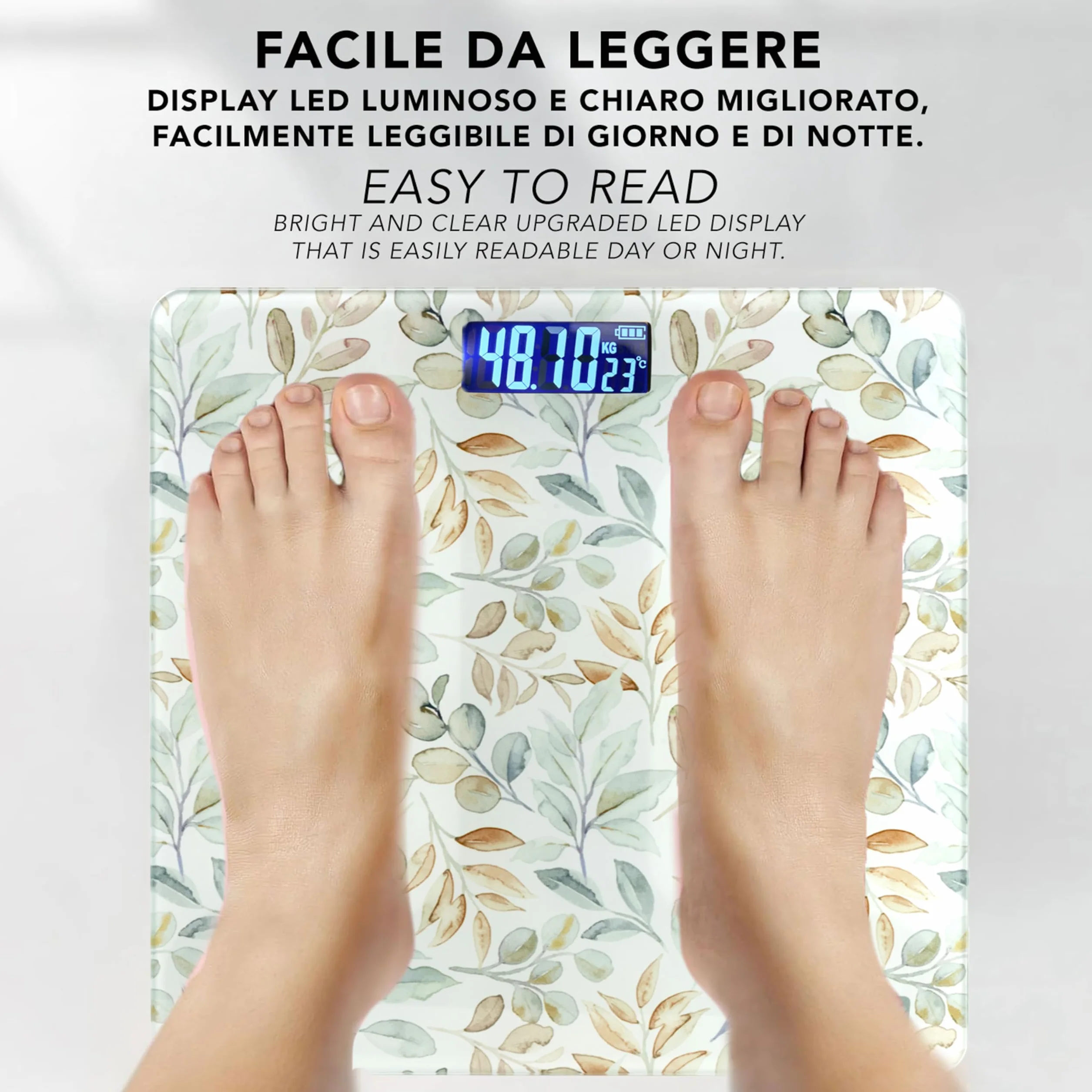 IPEA Bilancia Pesa Persone Digitale Ultra Sottile 180Kg 0,1KG Vetro Temperato