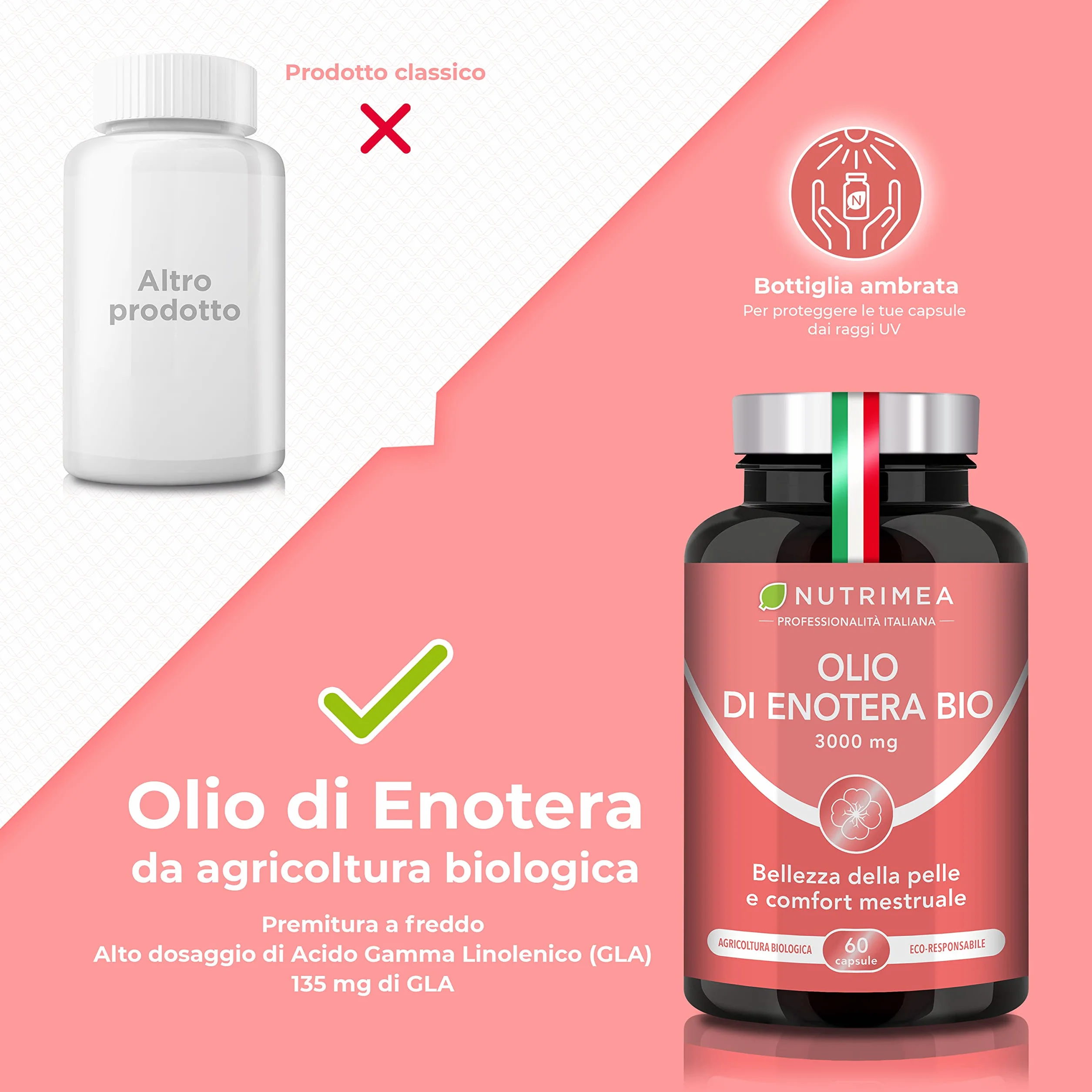 Olio di Enotera BIO 3000 mg GLA 270 mg Spremuto a freddo 60 capsule