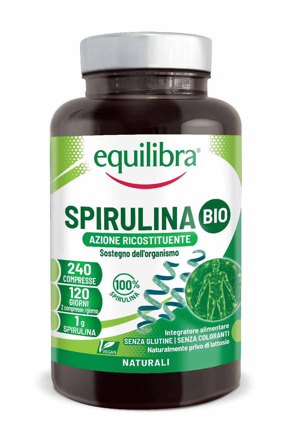 Equilibra Spirulina Bio Integratore Alimentare Compresse 240, 1g per Dose, Vegan