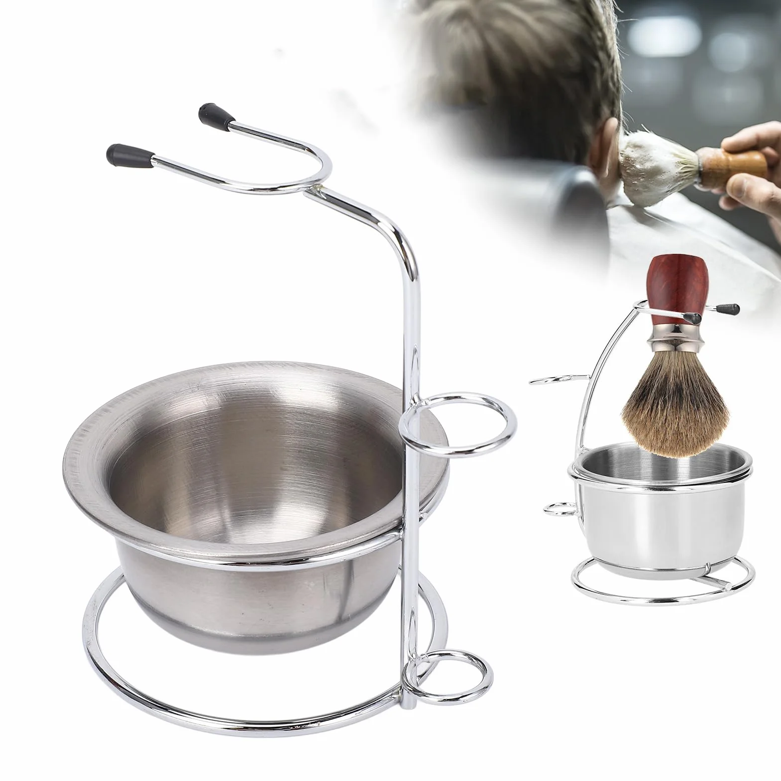 Supporto per Pennello da Barba con Ciotola per Sapone, Rasoi di Sicurezza in Acciaio inossidabile Set Porta Pennello da Barba Kit da Barba per Toelettatura per Uomo