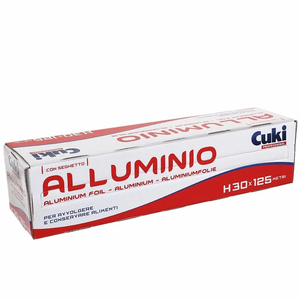 Rotolo Alluminio Alimentare 30 cm x 125 m, 11 Micron, con Seghetto e Dispenser, Carta Alluminio Professionale per Cottura Forno, Conservazione Frigo e Freezer