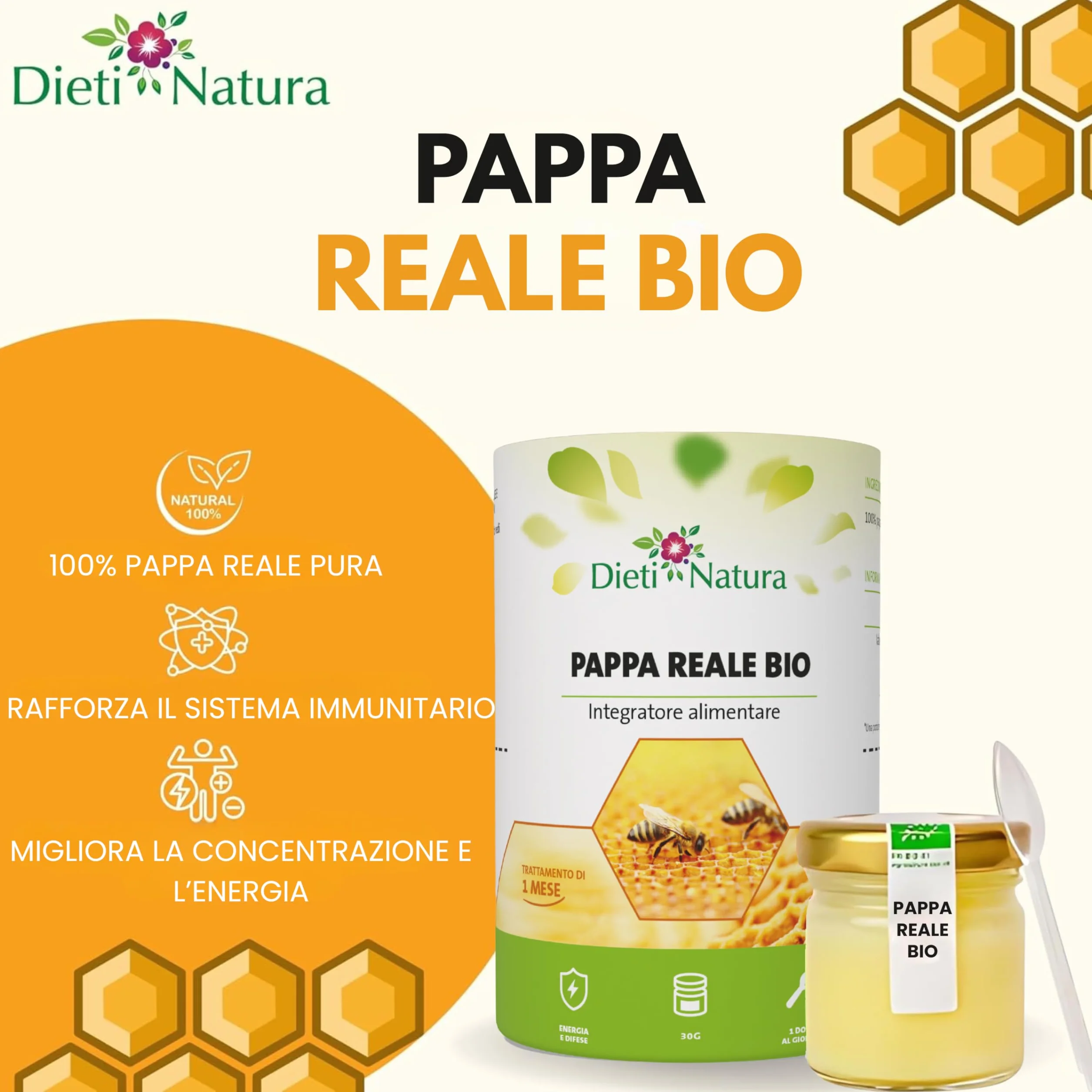 Pappa Reale Fresca BIO 30 g 3 Vasetti – Pappa Reale Pura con Vitamine, Oligoelementi e Minerali