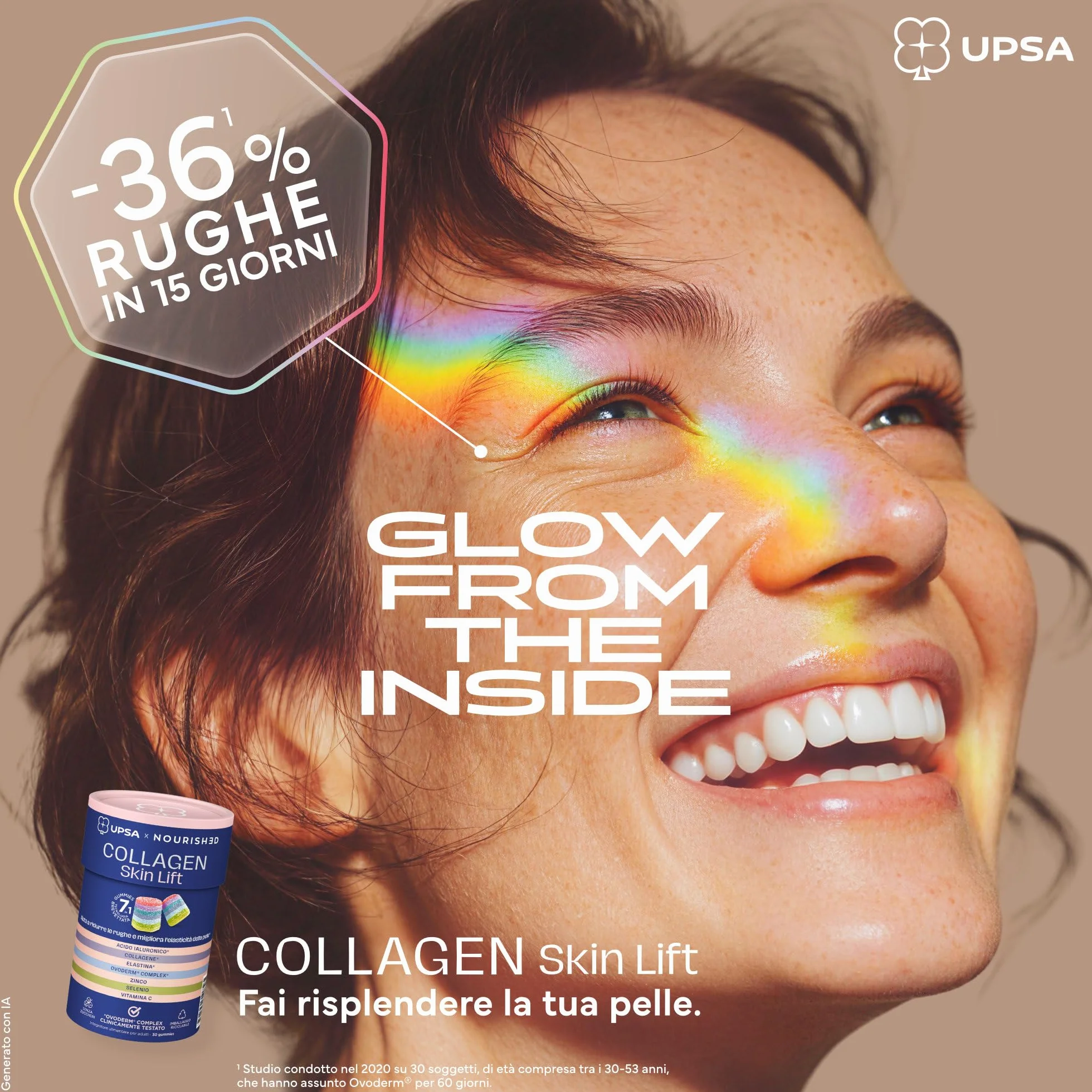 UPSA x Nourished Collagene Skin Lift 30 Gummies Integratore Alimentare con Acido Ialuronico ed Elastina