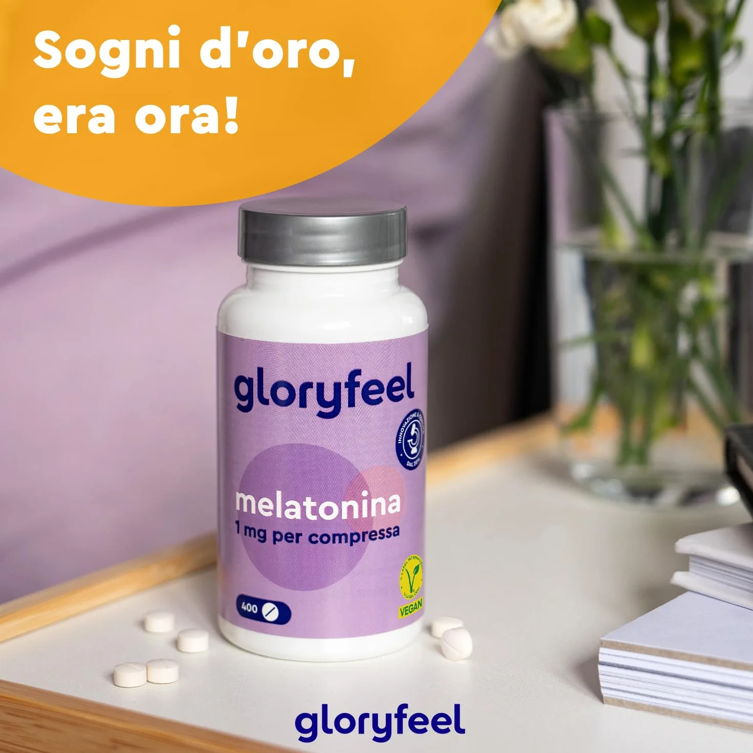Melatonina 400 Compresse 1 mg per Dormire, Rilassamento, Vegan