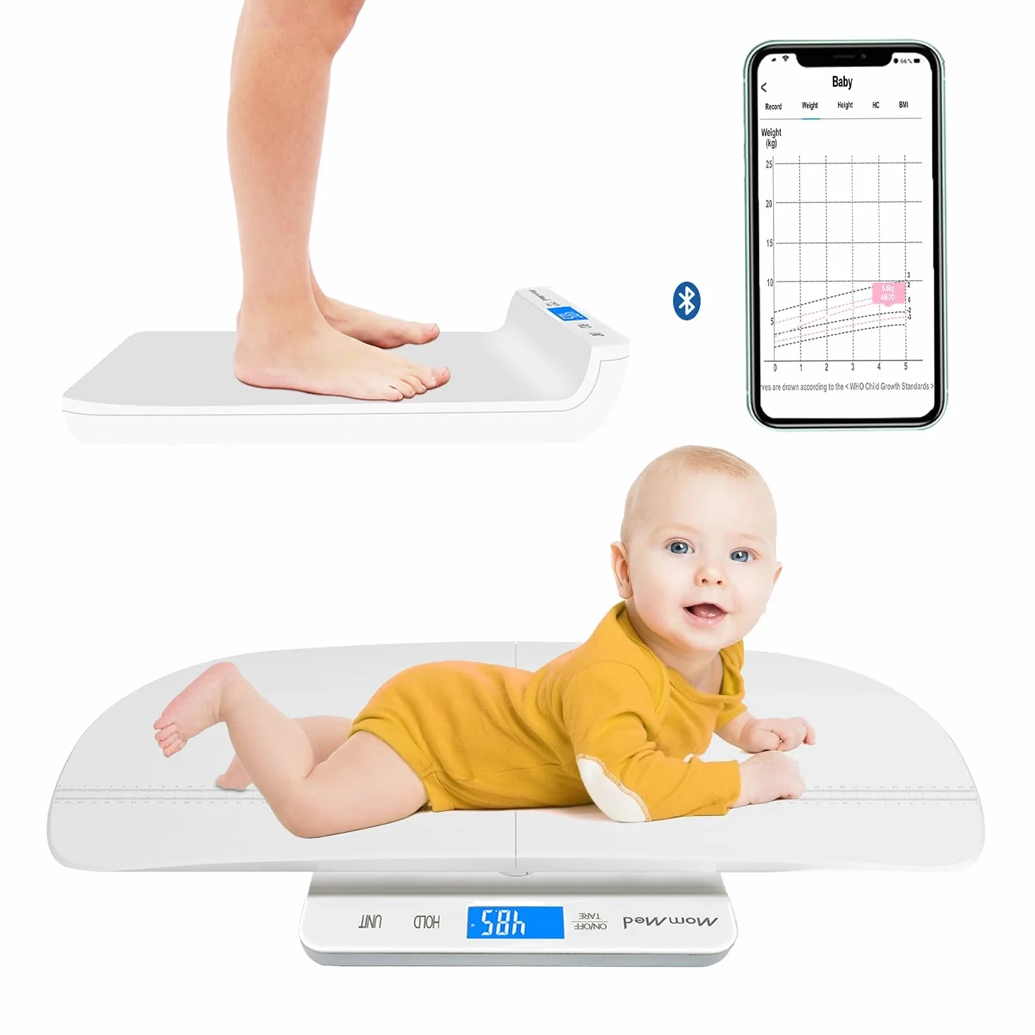 Bilancia digitale Bluetooth per bambini e animali domestici, libbre e once, con app Baby Fit