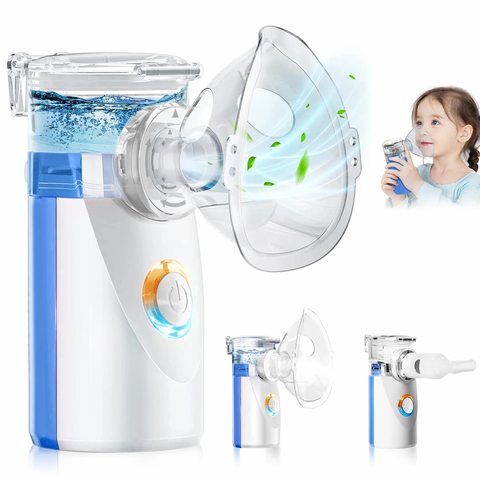 Nebulizzatore Ultrasuoni Portatile per Bambini e Adulti, Inalatore con 2 Maschere e Boccaglio (Blu)