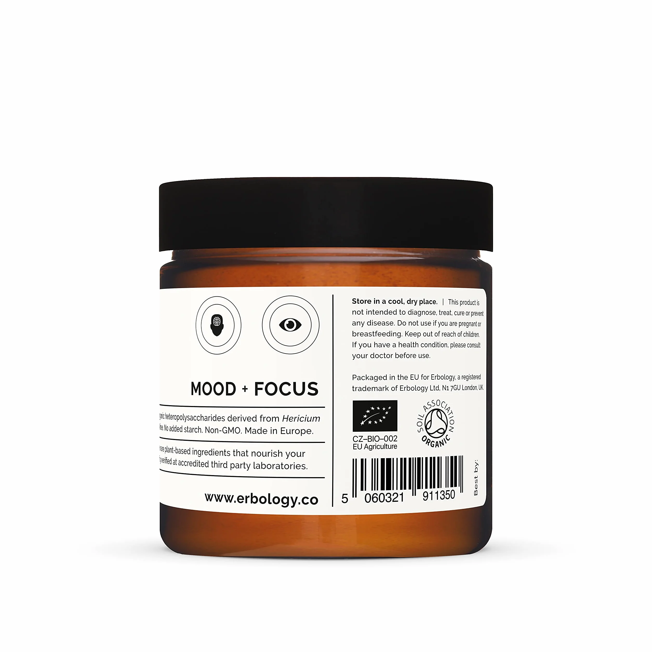 Erbology Fungo Hericium Erinaceus in Polvere Bio 50 Porzioni - 32% Beta-glucani - Aiuta a Ridurre lo Stress e Concentrarsi - Criniera di Leone - Lion's Mane - Coltivato in Modo Sostenibile in Europa
