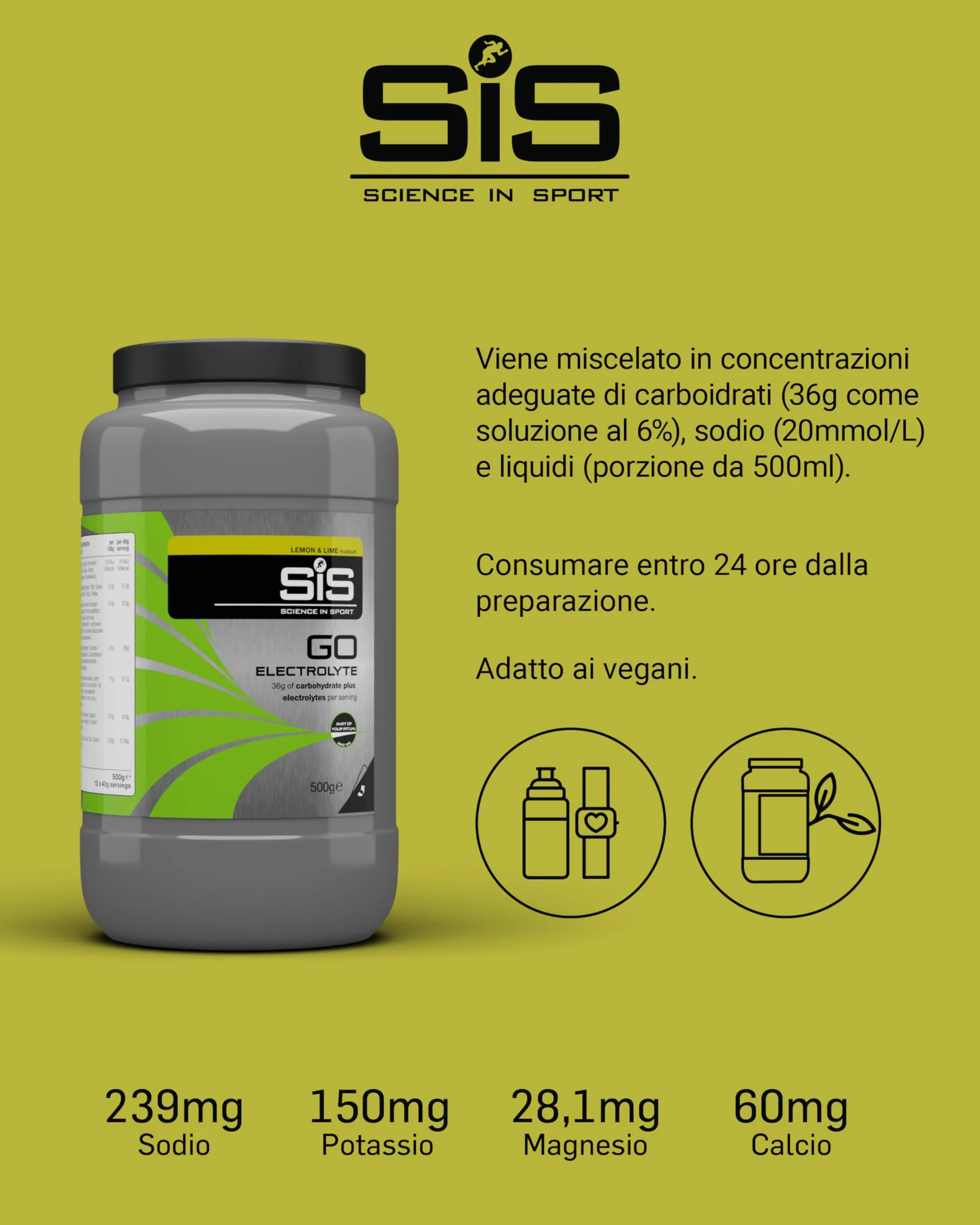 Science in Sport GO Elettroliti in polvere 500g Limone e lime - Bevanda sportiva vegana isotonica