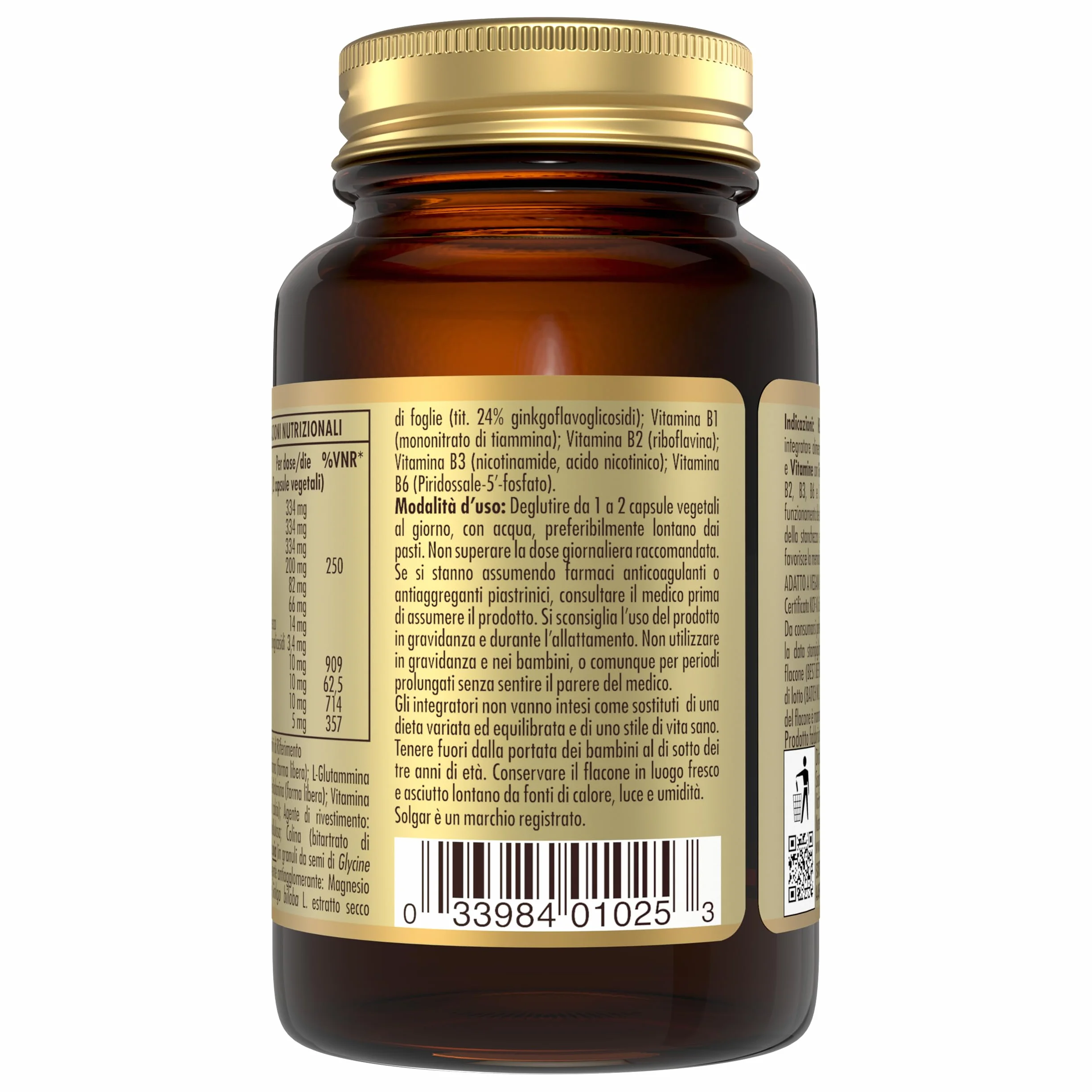Solgar NEURO NUTRIENTS – Amminoacidi, vitamine del gruppo B e Ginkgo biloba, 30 capsule vegetali