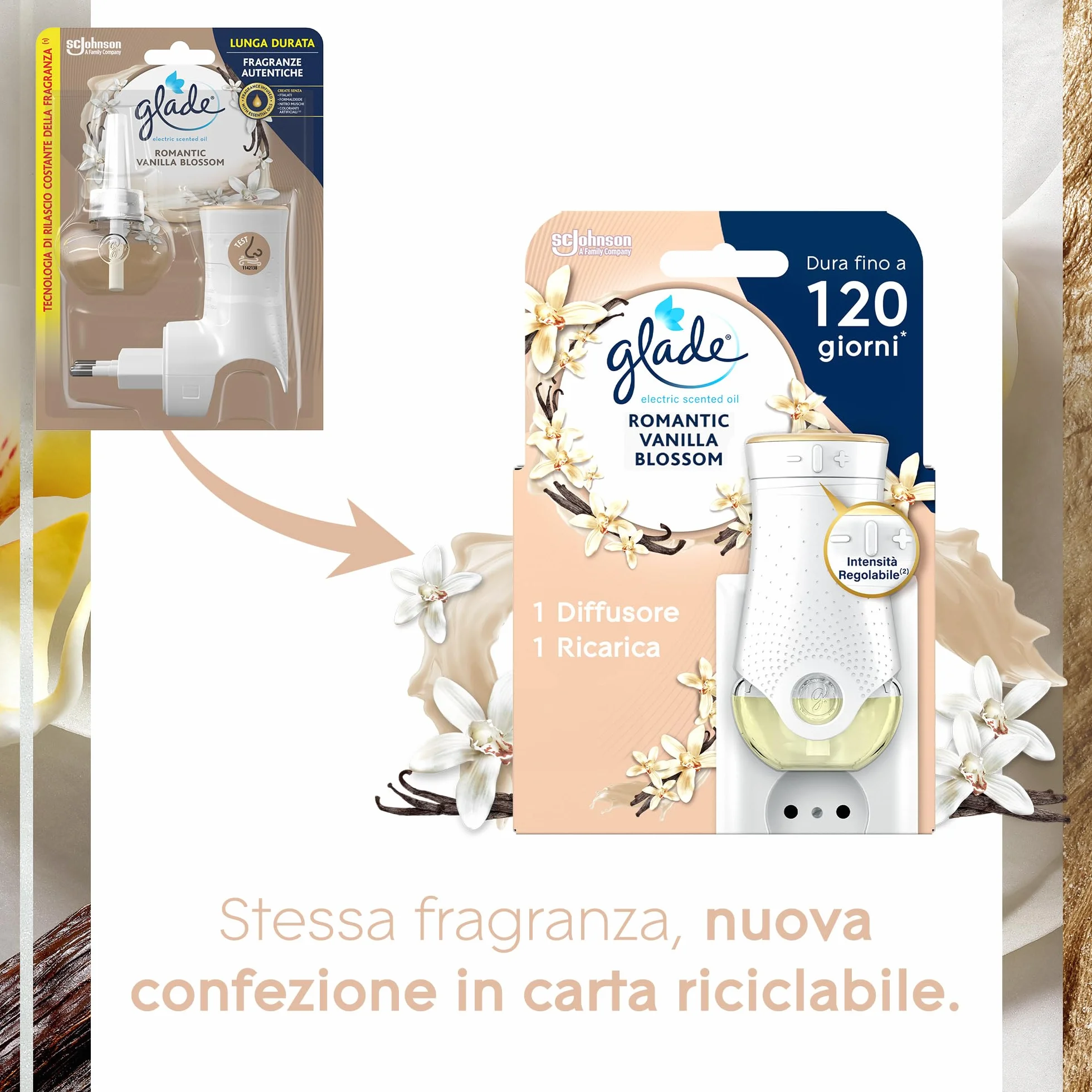 Glade Profumatore per Ambienti Oli Essenziali Romantic Vanilla Blossom Diffusore Elettrico 20 ml