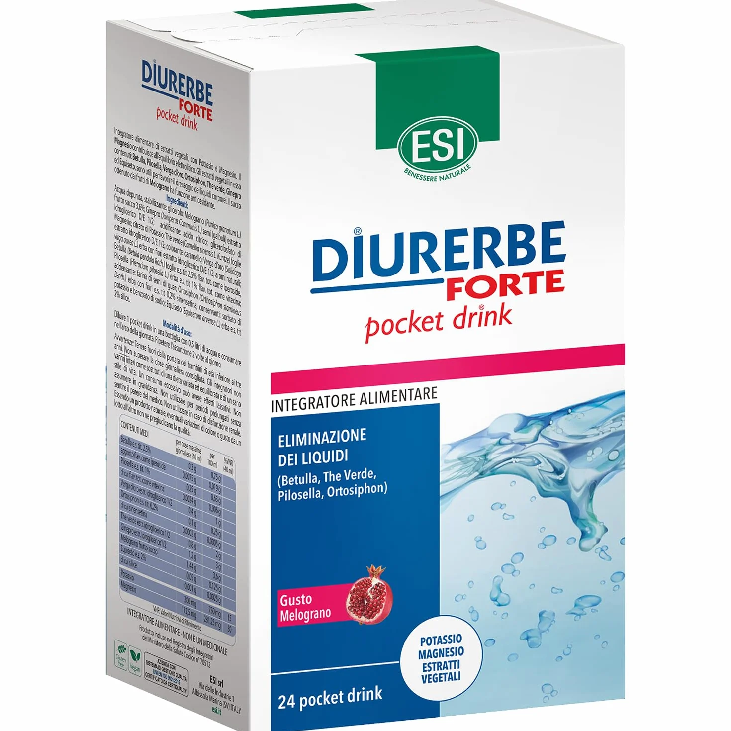 ESI Diurerbe Forte Integratore Alimentare Melograno Senza Glutine Vegano 24 Pocket Drink