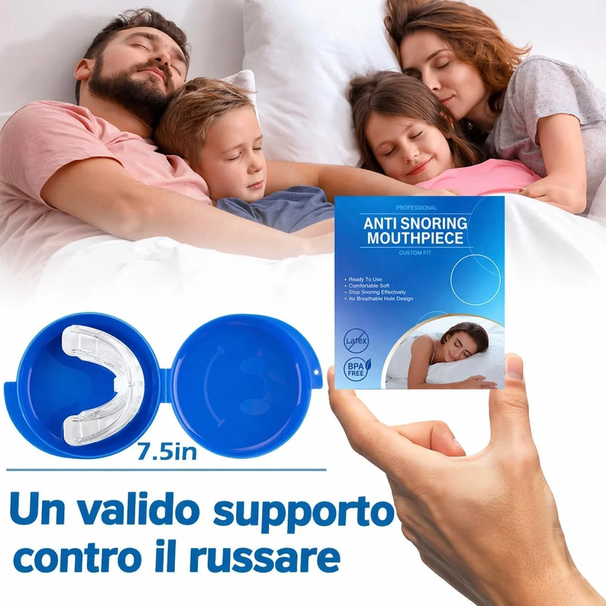 Dispositivo Anti Russamento Notturno Bite Riutilizzabile Pronto all’Uso Antirussamento Design Leggero Confortevole