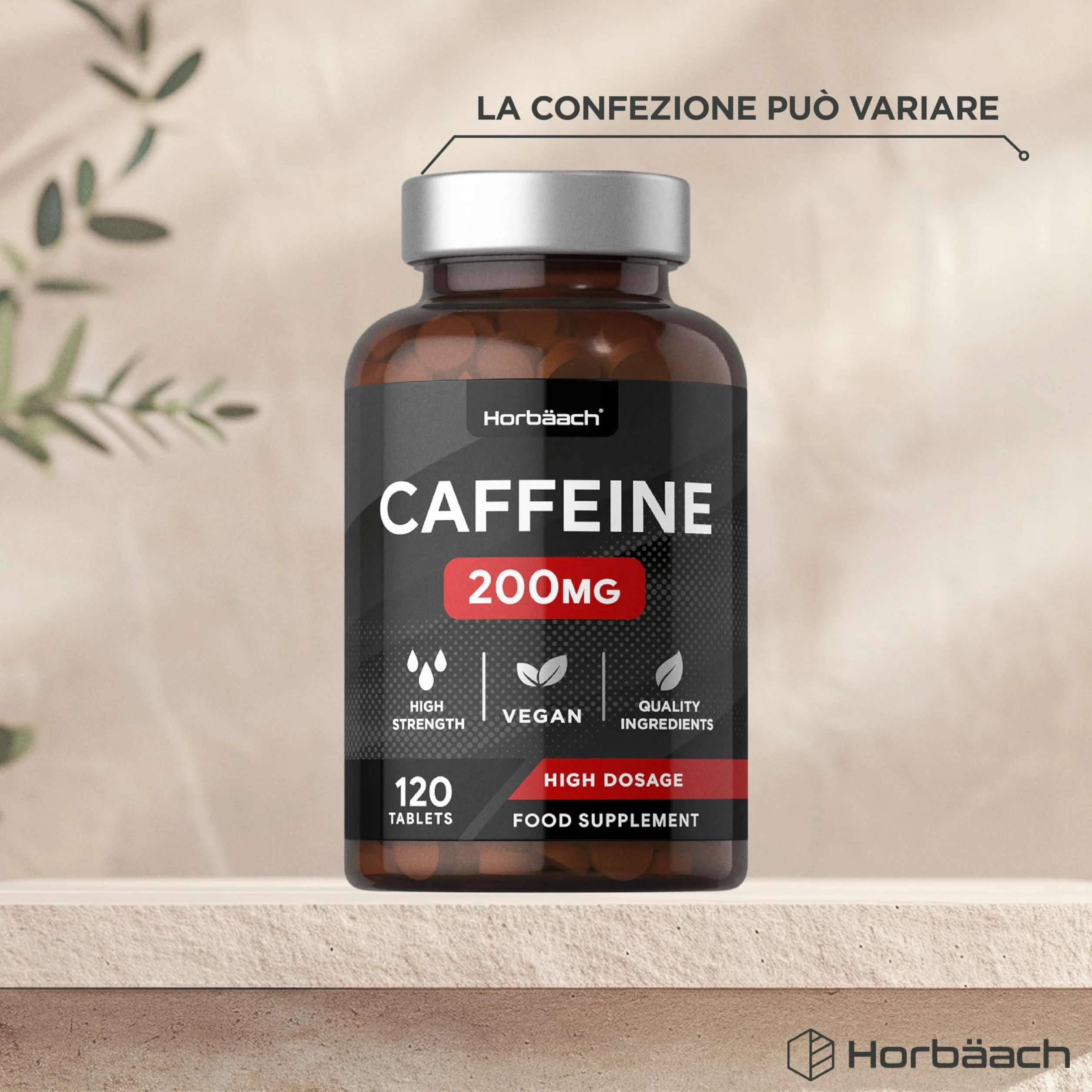 Horbaach Caffeina Integratore 200 mg 120 Compresse Vegane