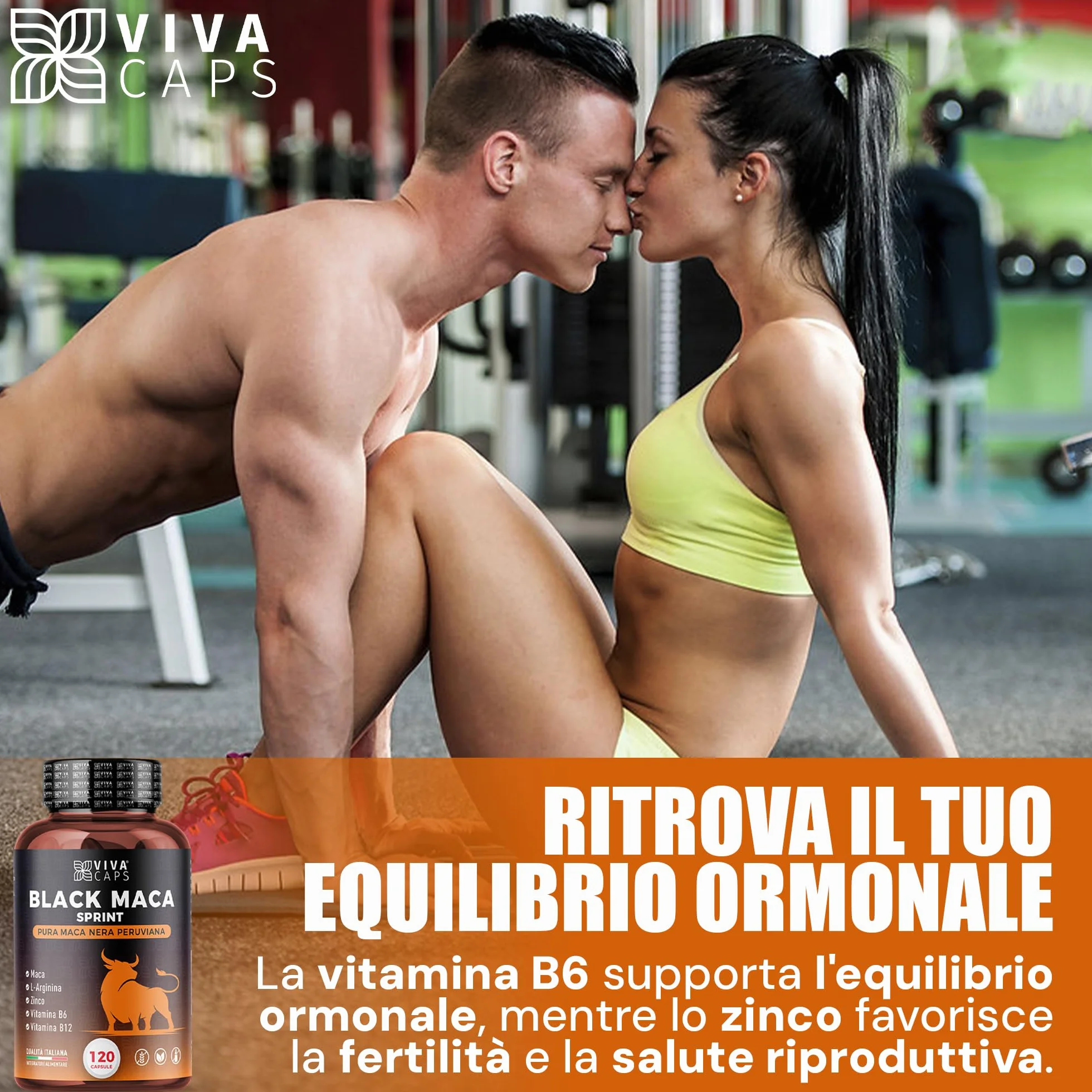 Maca peruviana 24000 mg al giorno estratto 20:1 120 Cps, Black maca con L-Arginina, Zinco, Vitamina B6 e B12 per energia e supporto per la massa muscolare - Made in italy