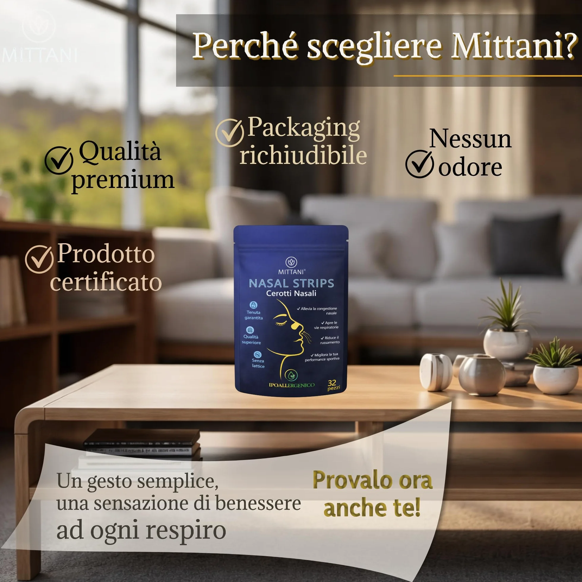 MITTANI 32 Cerotti Nasali Antirussamento Decongestionante Sport Apri Vie Respiratorie