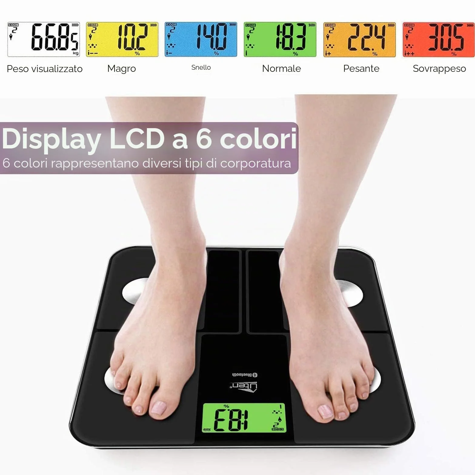 Uten Ricarica USB Bilancia Digitale Bluetooth Pesapersone Professionale iOS Android Grasso Corporeo Massa Muscolare Metabolismo Basale Massa Ossea