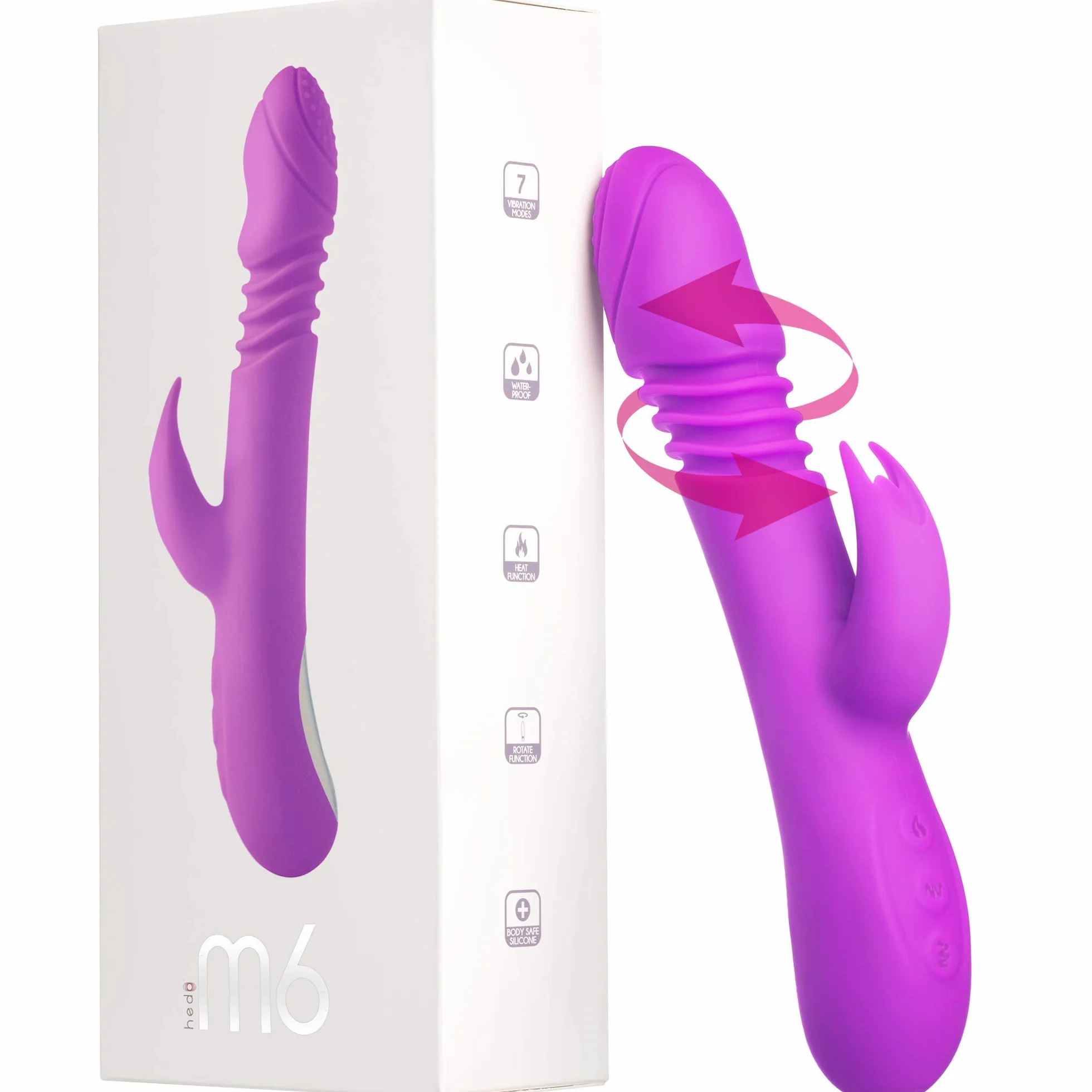 HEDO M6 | Vibratore sessuale rotante con funzione calore | Stimolatore clitorideo e punto G | Dildo vibrante | Massaggiatore rabbit | Vibratorepunto | Silicone medico privo di PVC e ftalati