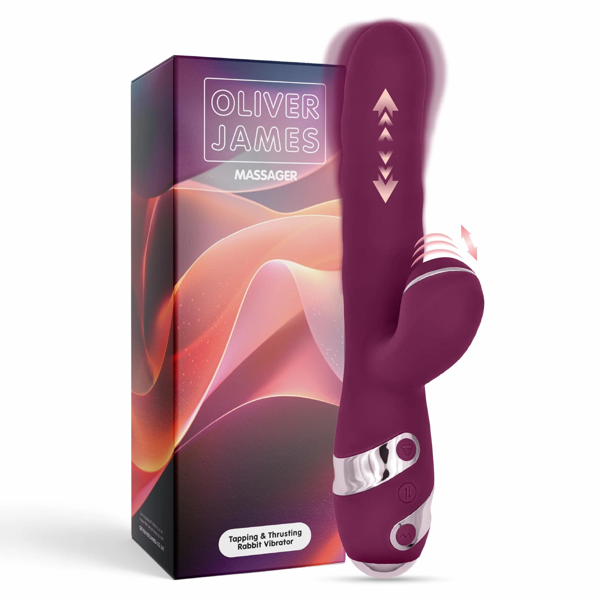 Oliver James Vibratore Rabbit 3-in-1 – Dildo a Spinta Discreto con 10 Vibrazioni, 10 Tap Tapping e 3 Modalità di Spinta | Stimolatore G-Spot e Clitorideo Impermeabile per Donne e Coppie