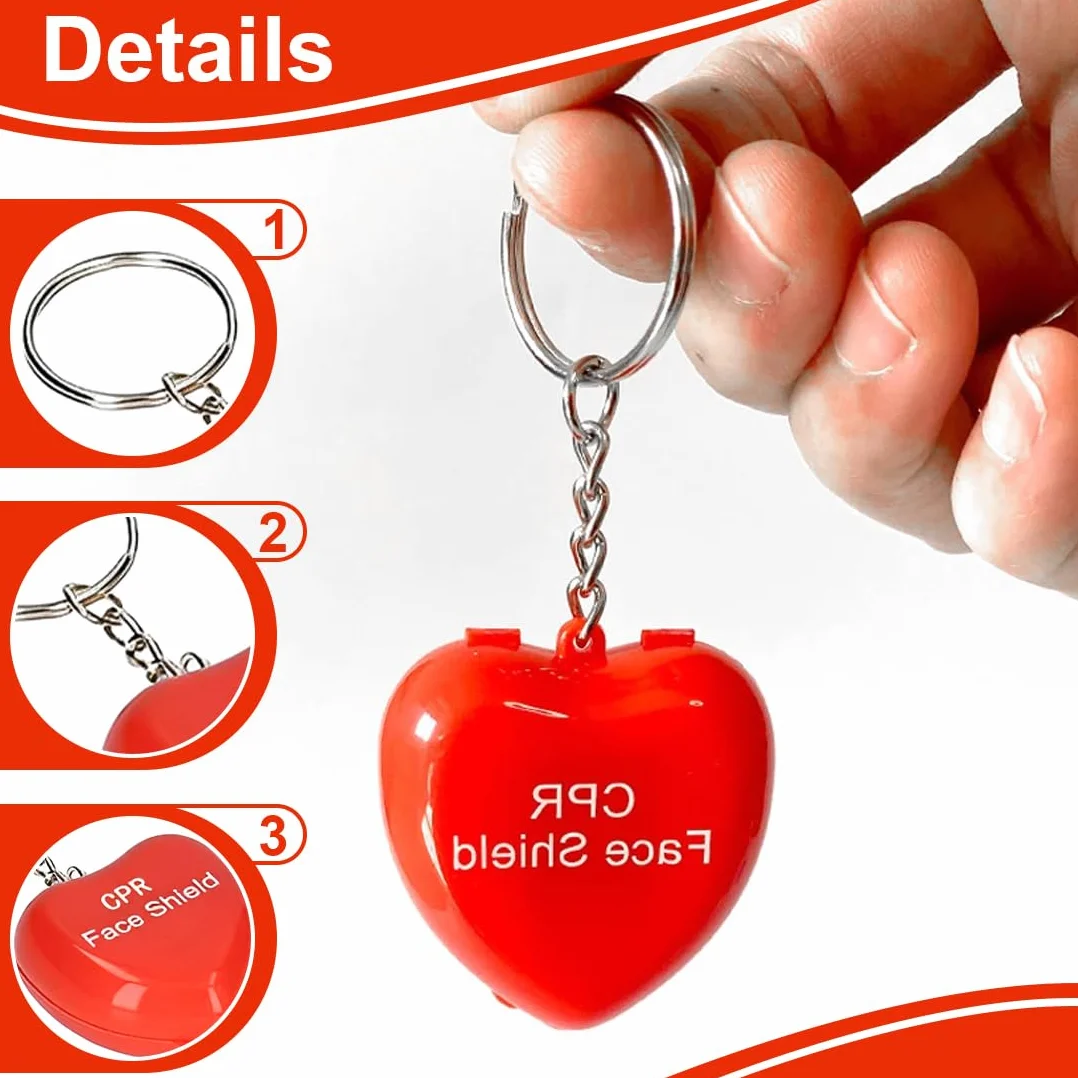 Maschera di respirazione CPR Face Shield Portachiavi Primo Soccorso 4 pezzi rosso