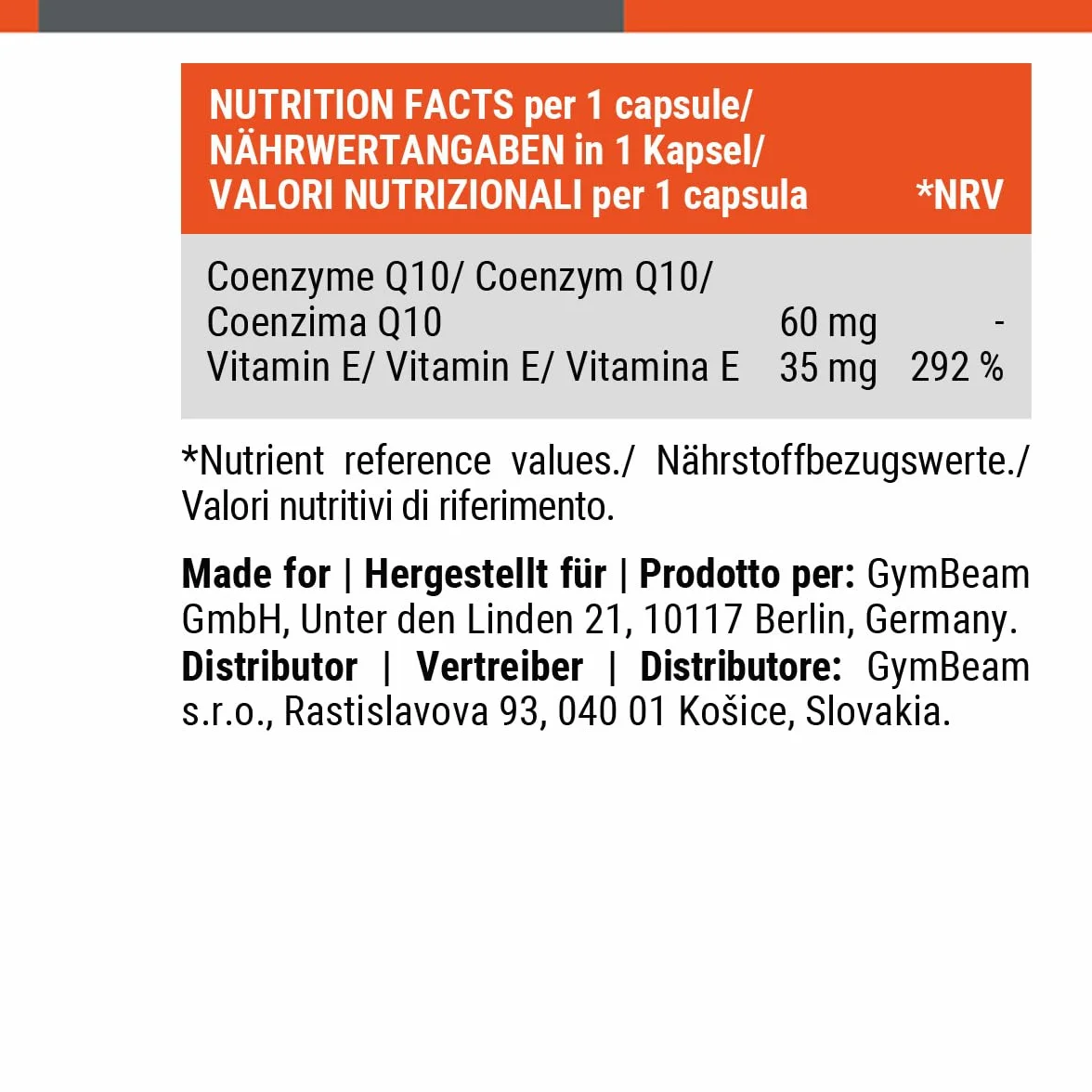 GymBeam Coenzima Q10, Integratore per l'Energia, Coenzima Q10 Ricco di Vitamina E, per Combattere lo Stress Ossidativo, Migliorare la Salute della Pelle e Performance Sportiva, in Compresse (60 cps)