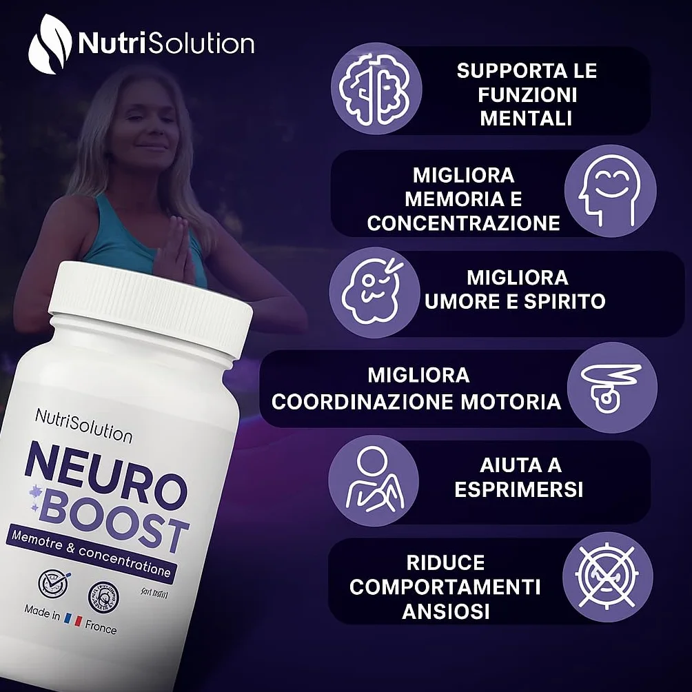 NeuroBoost Integratore Supporto Cognitivo Ginkgo Biloba Vitamina B12 60 Capsule Vegane