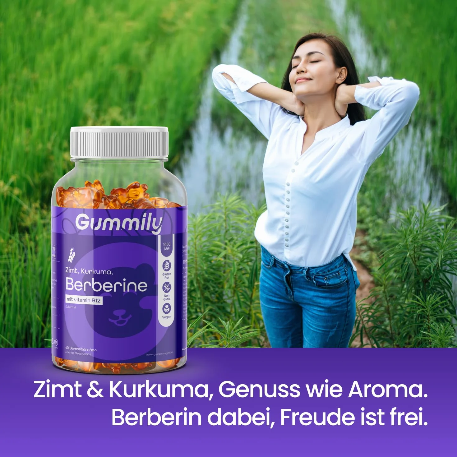 Gommose Premium alla Berberina con Cannella di Ceylon, Estratto di Curcuma e Vitamina B12 – Senza Zuccheri – Vegane – Senza OGM – Gummily
