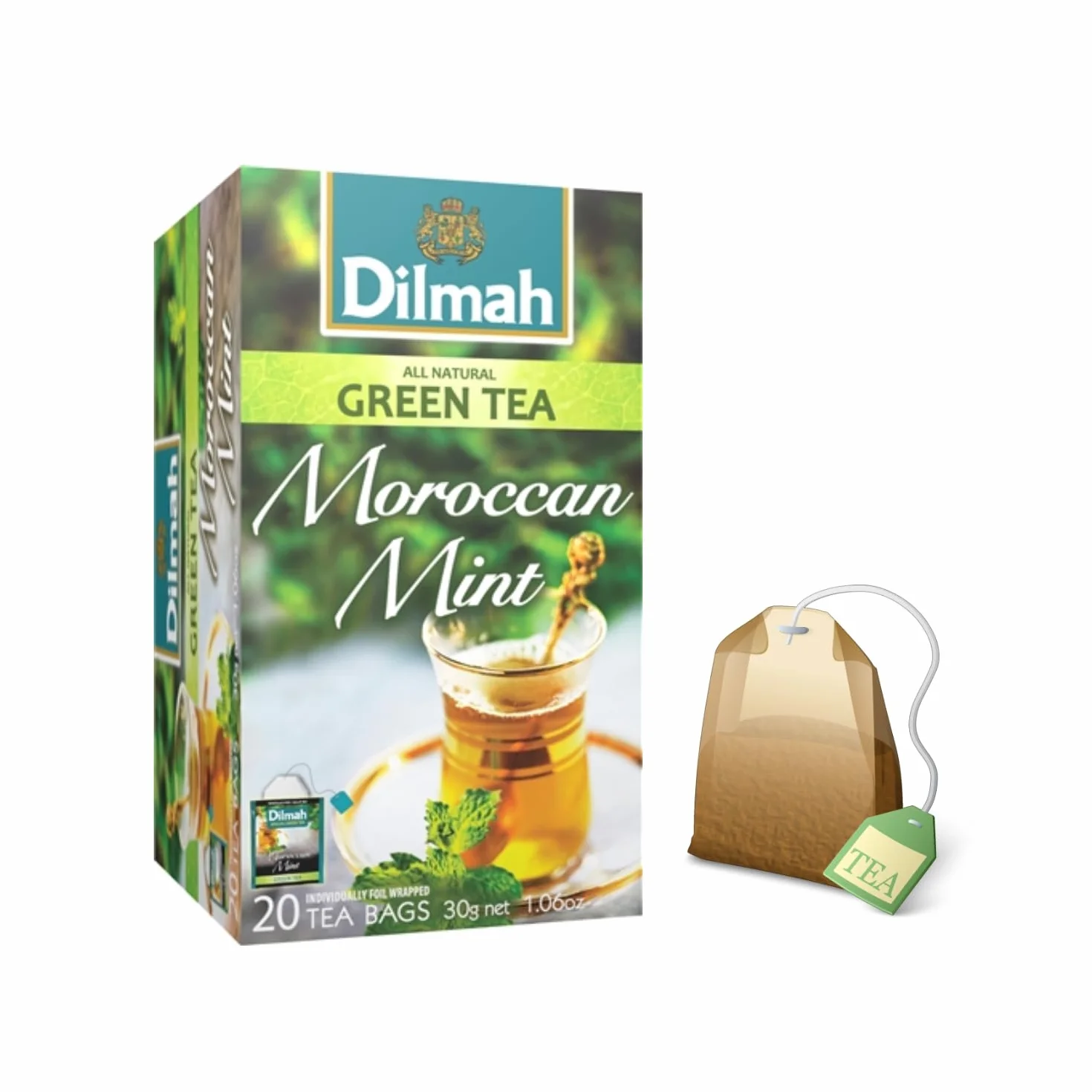 Dilmah® | Puro Tè Verde e Menta Marocchina | Tè Verde Ceylon e Foglie Menta Piperita - 20 Bustine di Tè (30 Gr)
