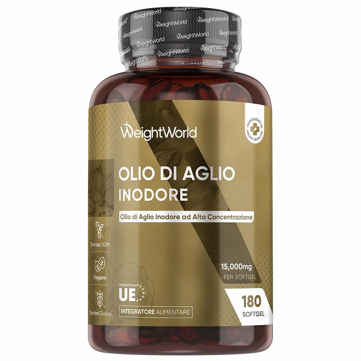 Aglio Capsule Molli Vegane 15000mg, 1 Softgel al Giorno (6 Mesi), Estratto di Aglio Inodore 500:1, Allicina Integratore Ricavato dall’Allium Sativum in 180 Softgel, Deodorizzato, Senza Glutine né OGM