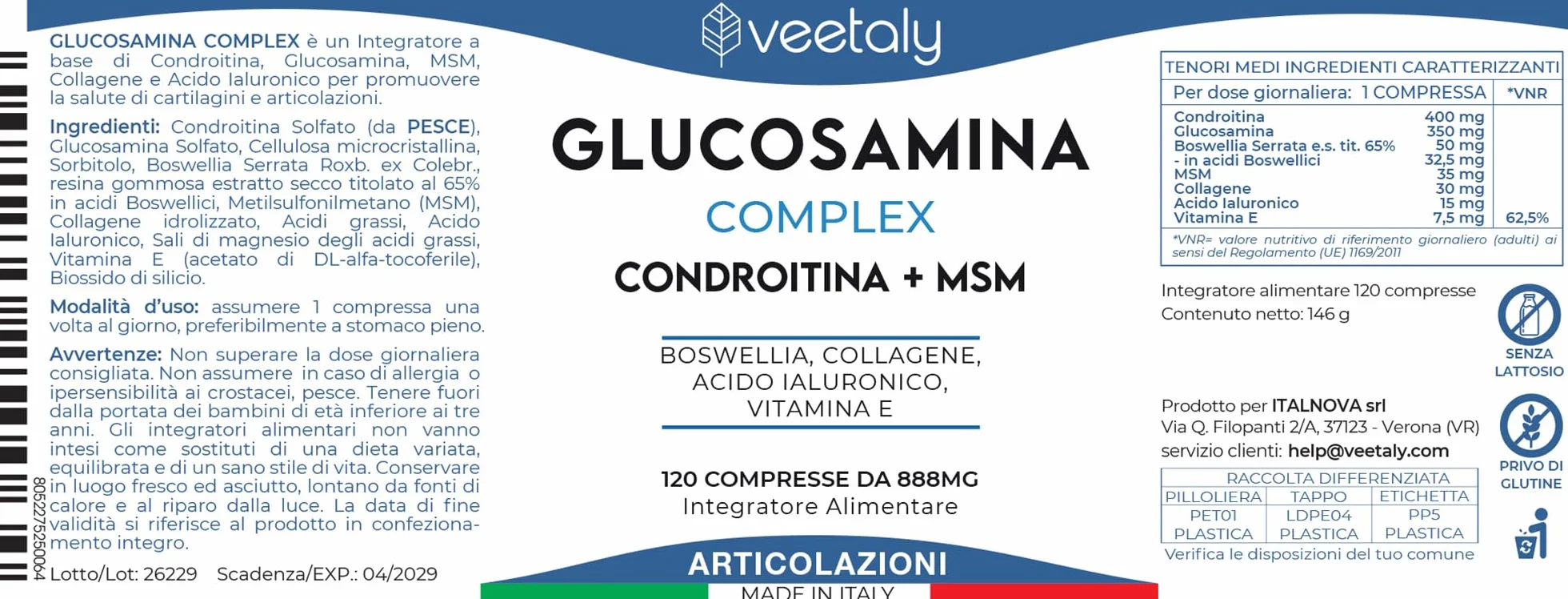Glucosamina Condroitina MSM 888mg - Integratore Articolazioni e Cartilagine Ginocchio con Collagene, Acido Ialuronico, Vitamina E, Boswellia - 4 Mesi, 120 Compresse da 888 mg