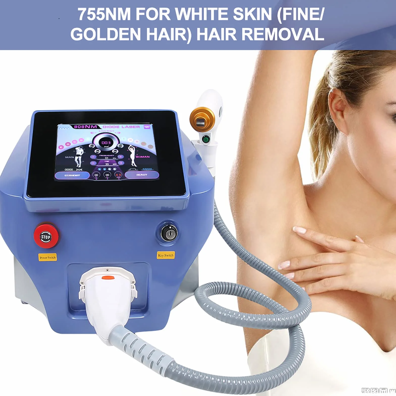 Macchina per la Depilazione, Epilatore Facciale Professionale per il Corpo con 3 Lunghezze D'onda, Macchina per la Depilazione Permanente con Laser a Diodi 808 per Donne e Uomini
