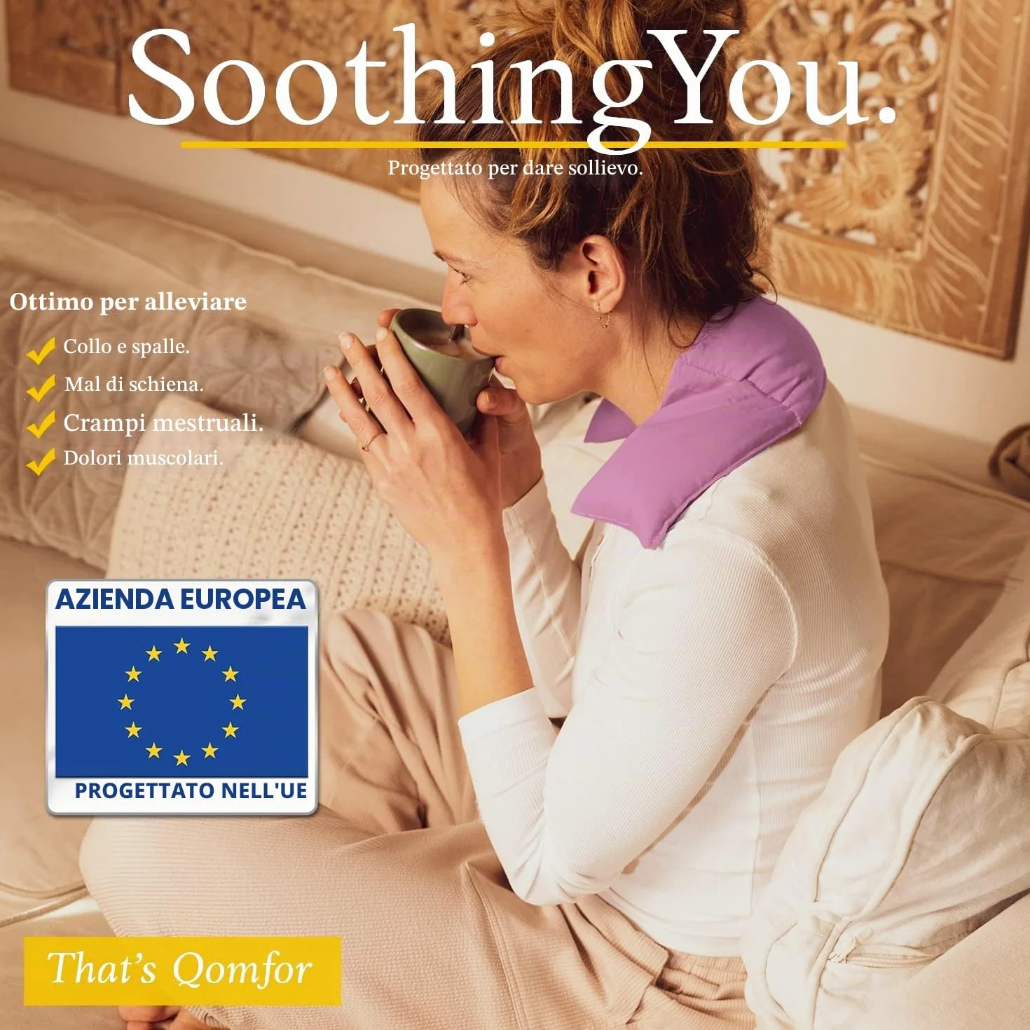 Qomfor - Cuscino termico in granuli per microonde - Malva - Termoforo per microonde con design a 3 camere/Cuscino riscaldante - Impacco termico per collo e spalle