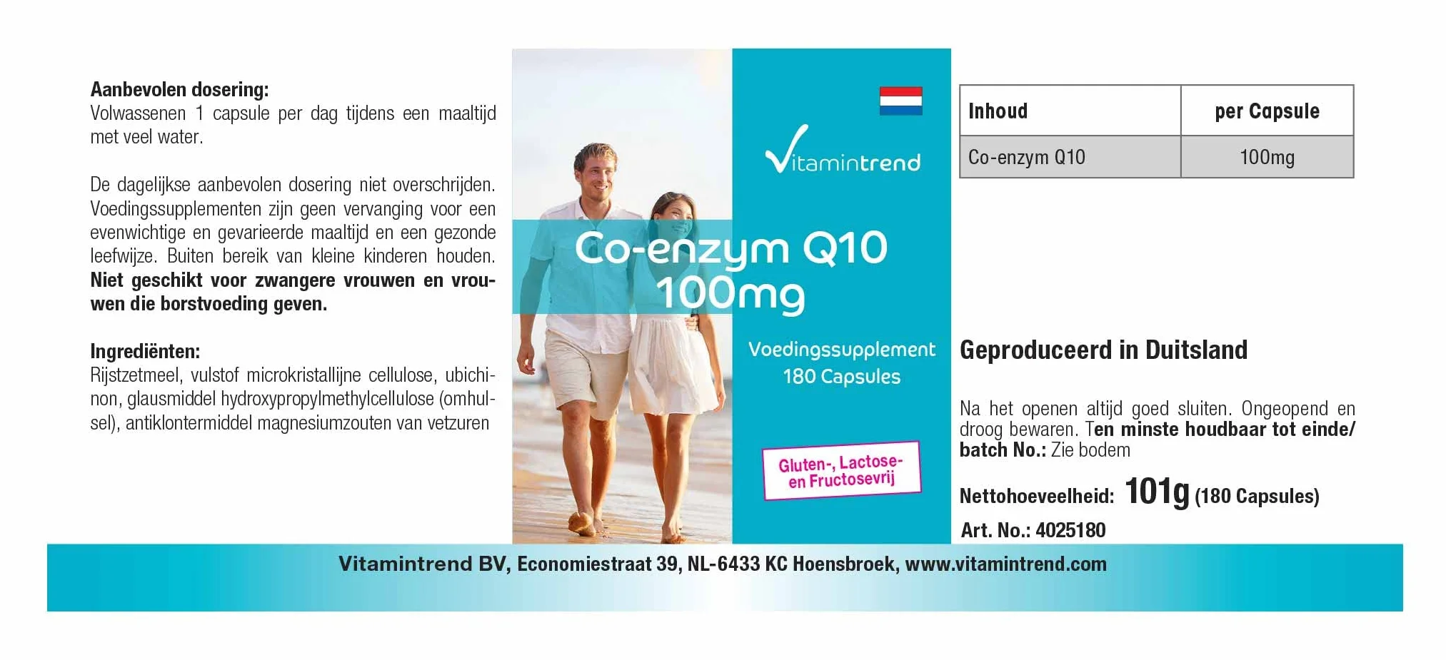 Vitamintrend Coenzima Q10 100 mg, 180 capsule, facili da deglutire, ad alto dosaggio, integratore alimentare vegano senza magnesio stearato, prodotto in Germania