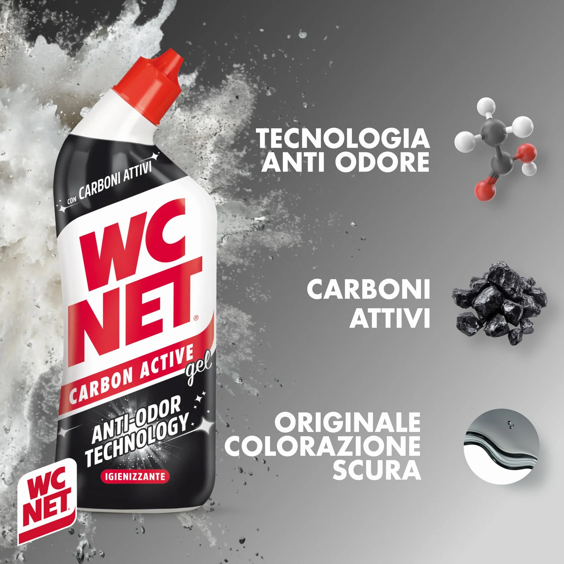 Wc Net Carbon Active Anti-Odor Detergente Liquido per WC 700ml x 4 Confezioni