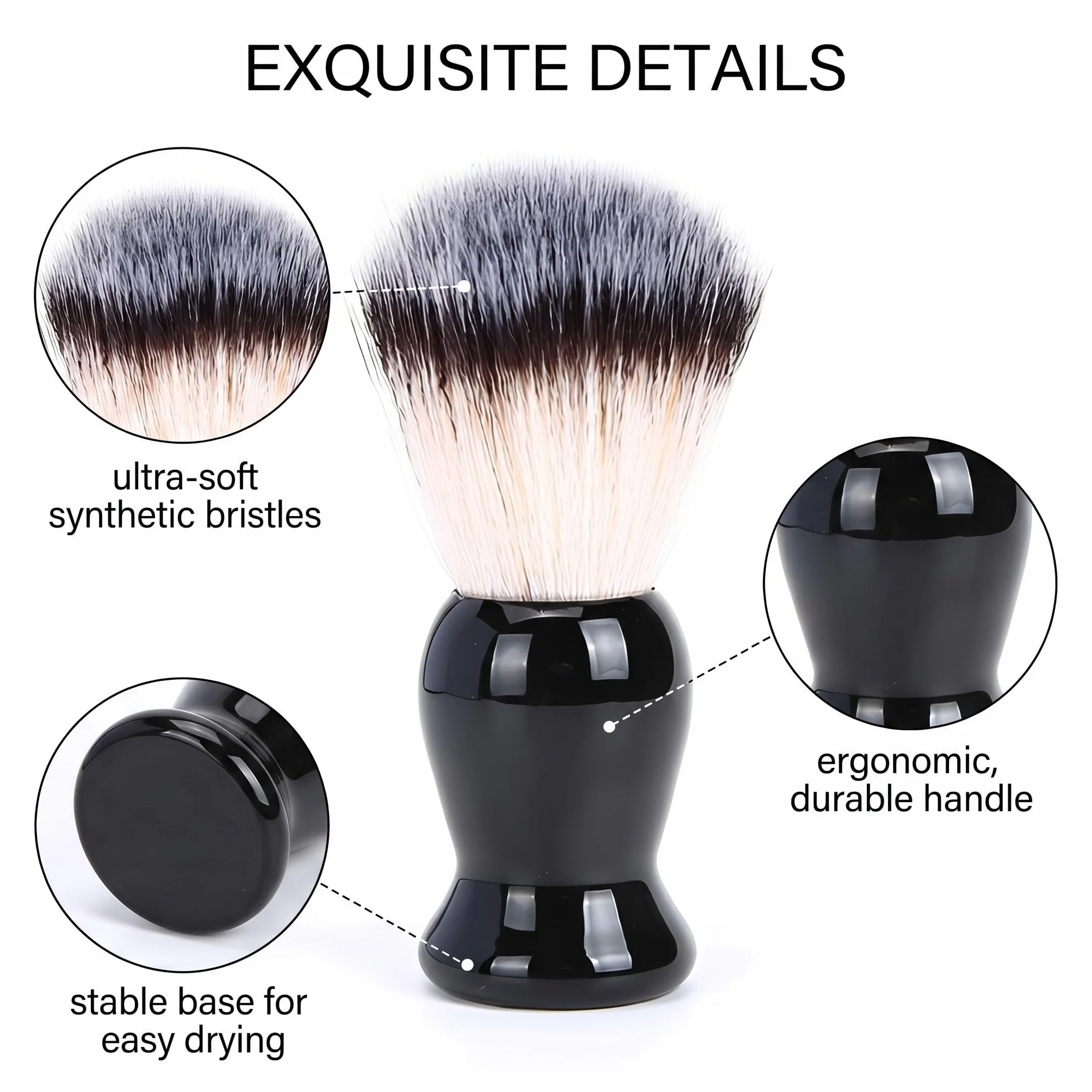 1 Pennello Da Barba Sintetico Nero Per Barba, Spazzola Rasatura Professionale 10.5Cm, Accessorio Regalo Uomo, Crema Schiuma Da Barba