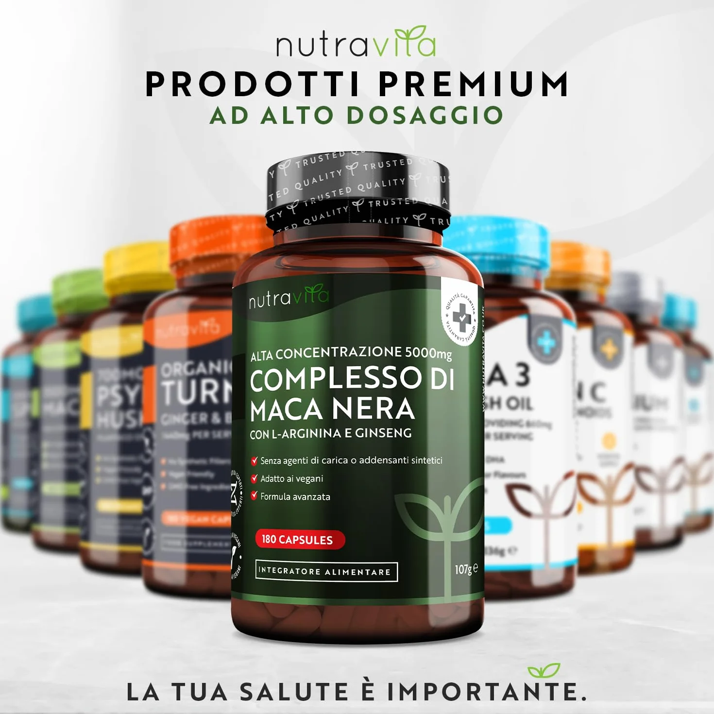 Nutravita Maca Peruviana Complesso 5000mg per capsula - Complesso di Maca Nera ad altissima resistenza con Arginina – Radice Vegana di Black Maca - 6 mesi di fornitura