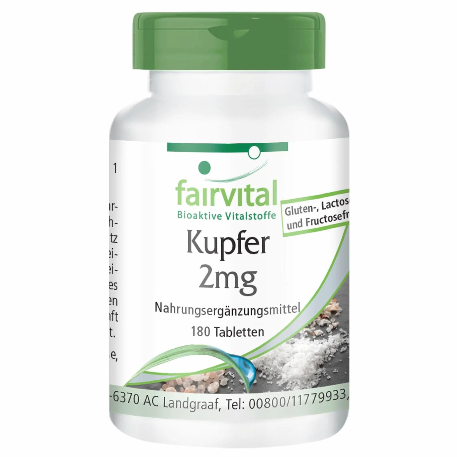 fairvital Rame 2 mg, 180 compresse, facili da deglutire, bisglicinato di rame, qualità testata e ad alto dosaggio, 100% vegano, Made in Germany