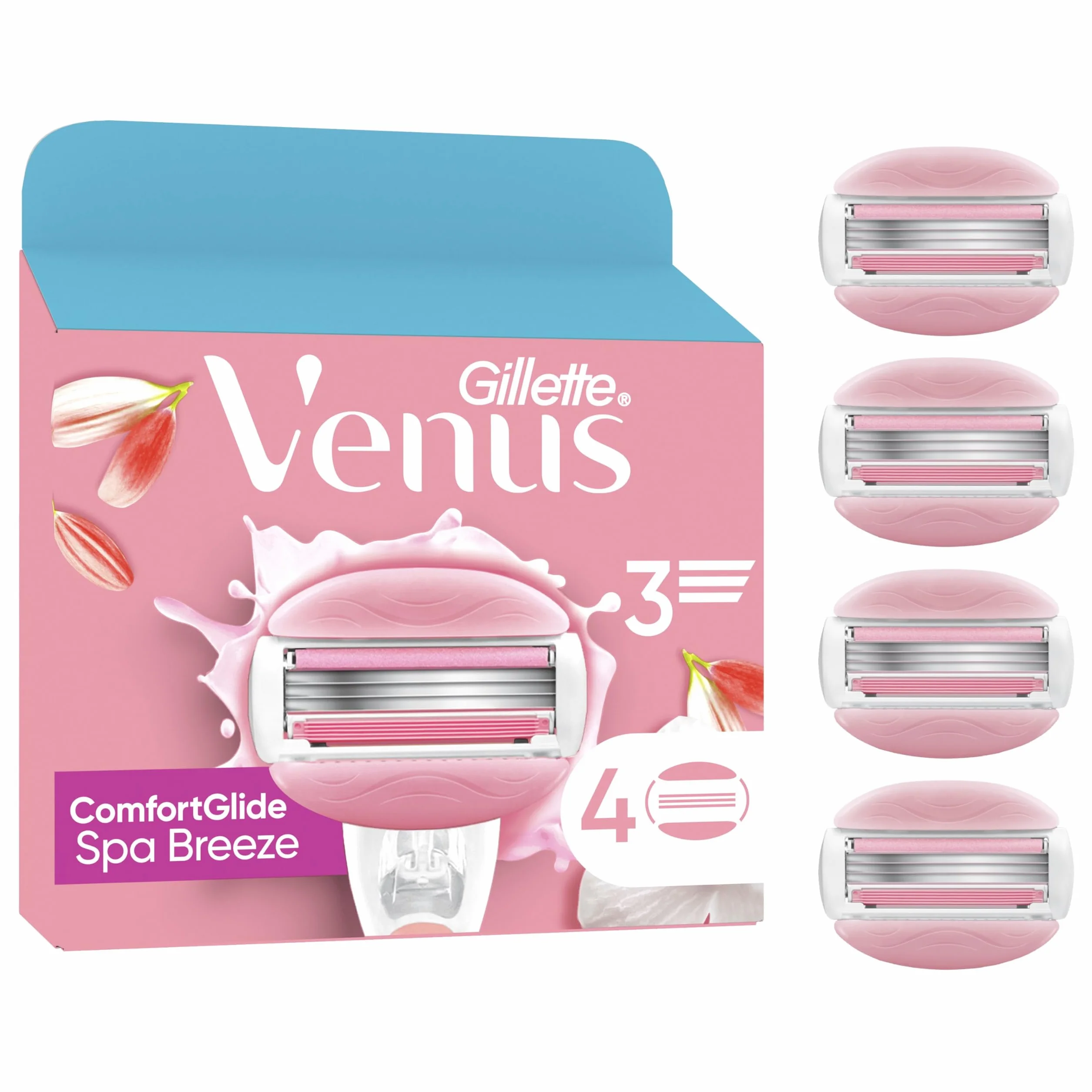 Gillette Venus ComfortGlide Spa Breeze Lamette Di Ricambio, 4 Lamette Di Ricambio, Manico Ergonomico E Supporto Per Doccia