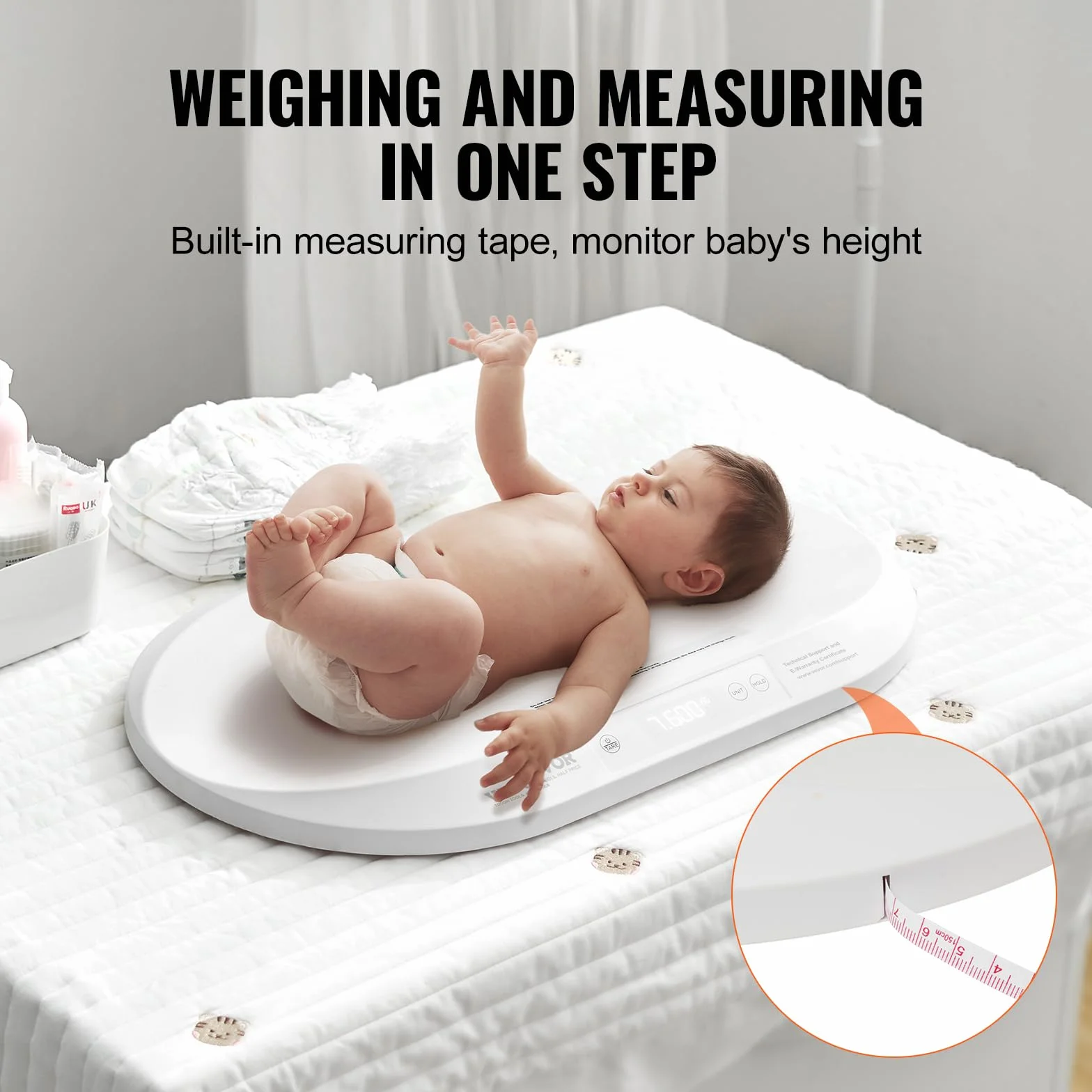 VEVOR Bilancia Digitale per Neonati con Metro a Nastro, Capacità 40 kg, Funzione Hold & Tare