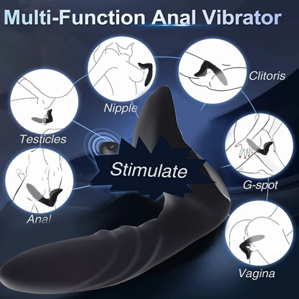 Massaggiatóre Próstatico,Silicone Vibràtóre con 12 Modalità di Vibrazione, Morbido Vibratǒri per Donna e Uomo Stimólazione Clitòridea e Puntó G Massaggiatóre Nero