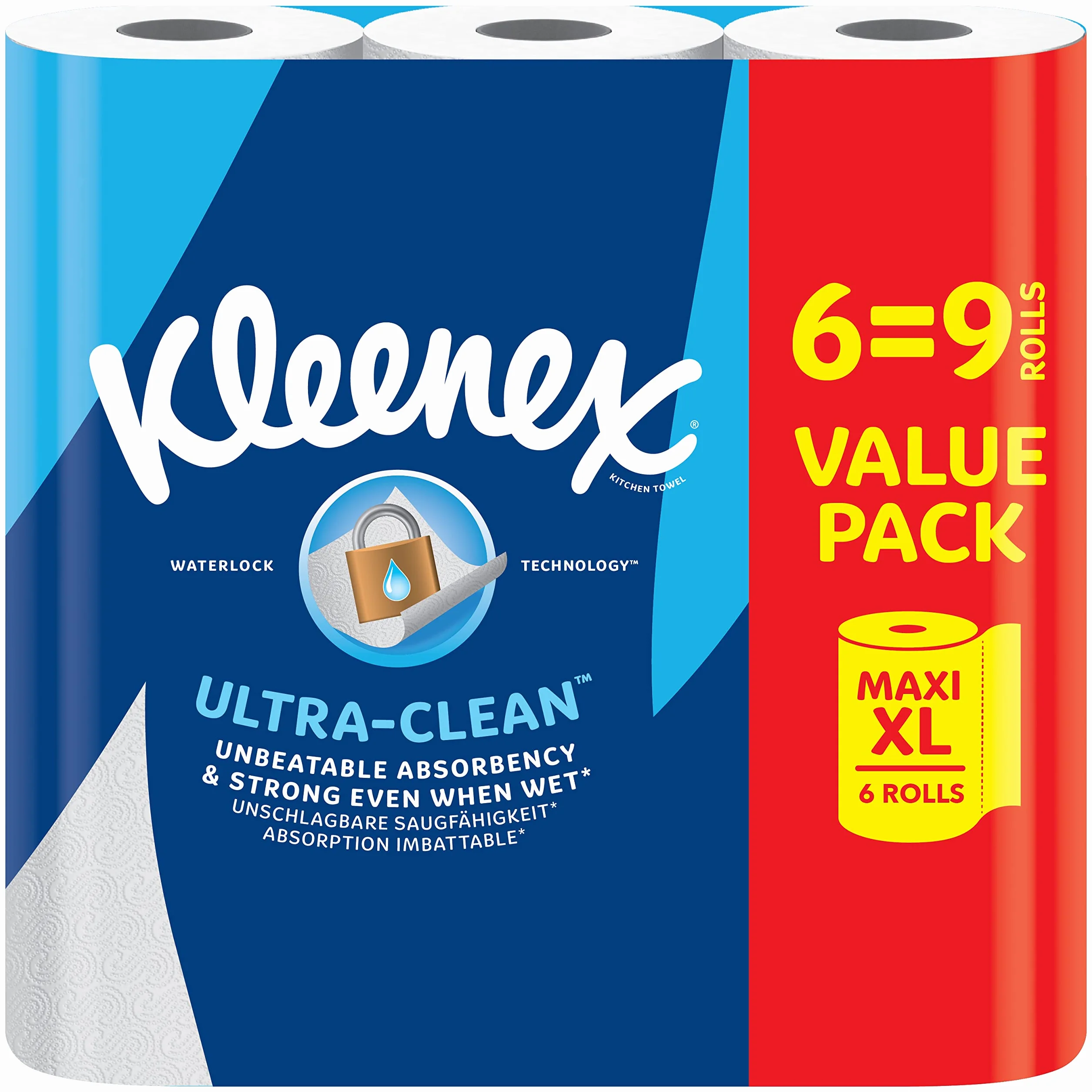 Kleenex Ultra Clean rotolo da cucina 6 Maxi XL assorbenza insuperabile confezione riciclabile