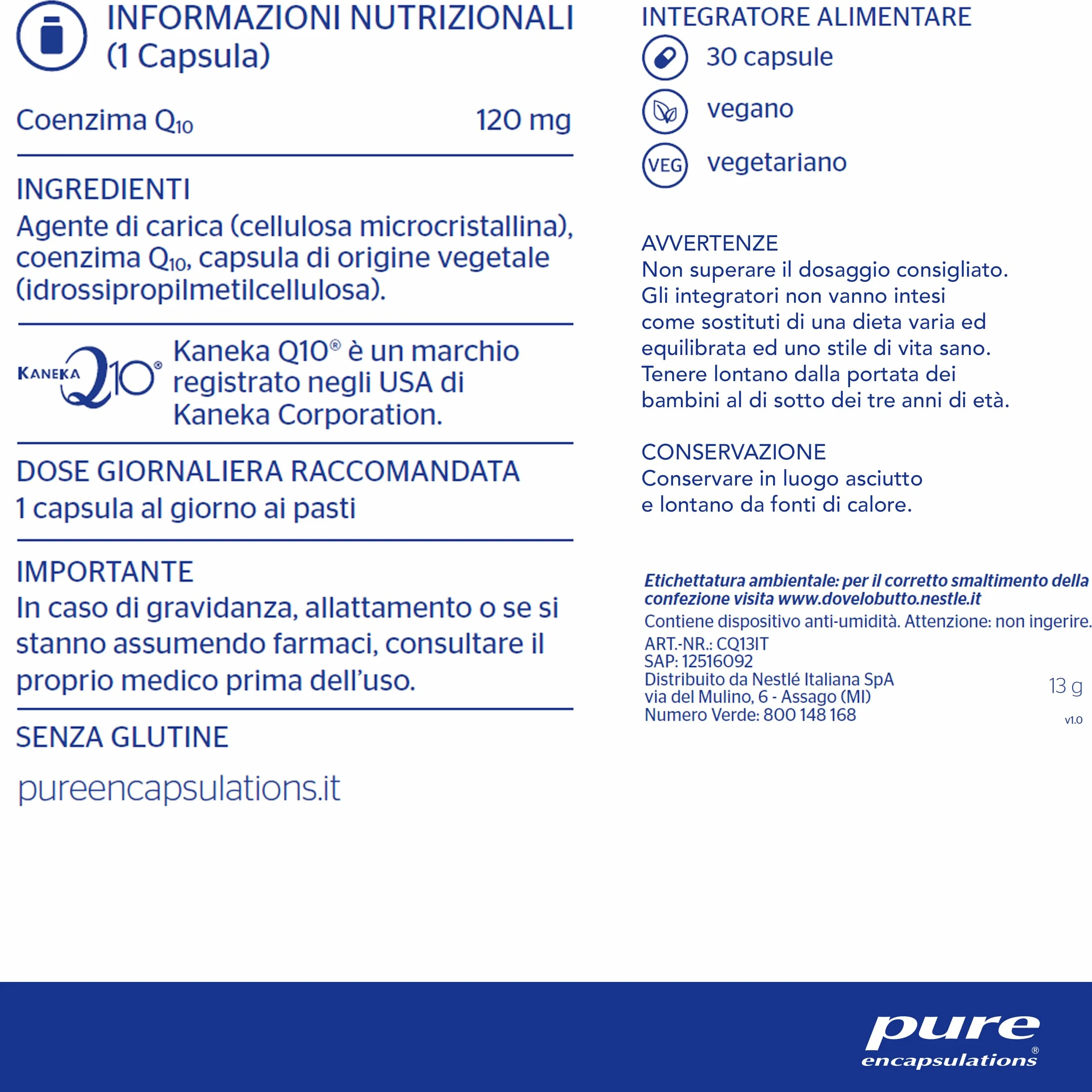 Pure Encapsulations - Coenzima Q10 120 mg – Integratore di CoQ10 in Capsule Vegetali Ipoallergeniche – Cuore e Energia – 30 Capsule
