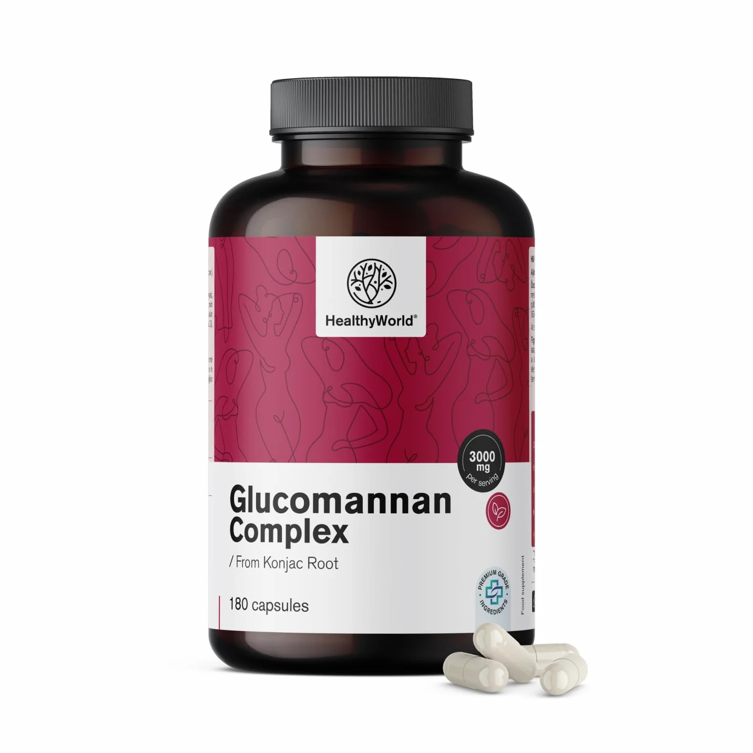HealthyWorld Glucomannano 3000 mg 180 capsule Konjac Colina Cromo Vitamine D3 B3