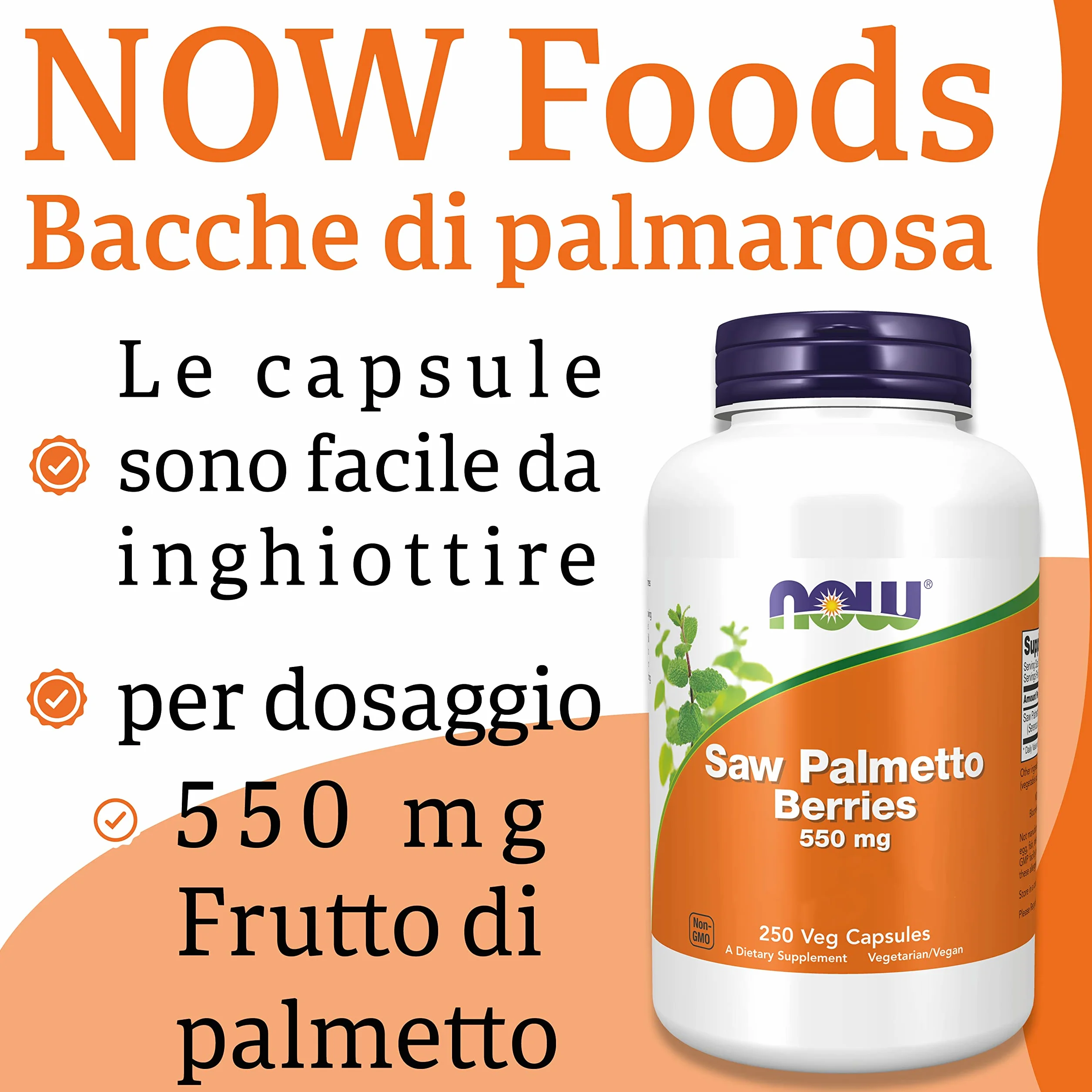 Now Foods Saw Palmetto Berries 550mg 250 Capsules Vegan