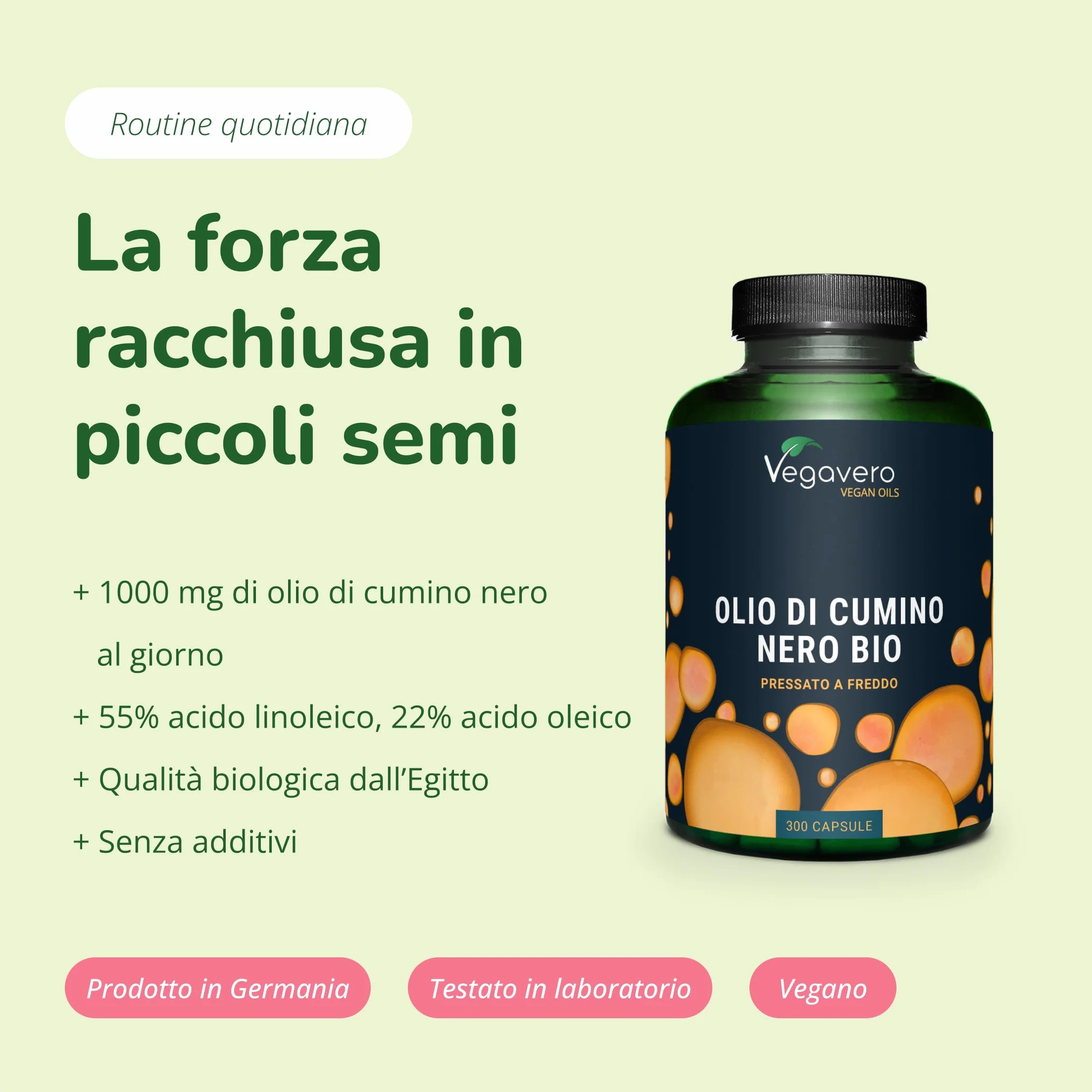 Olio di Cumino Nero BIO 1000 mg Vitamina E 300 capsule Vegan Vegavero®