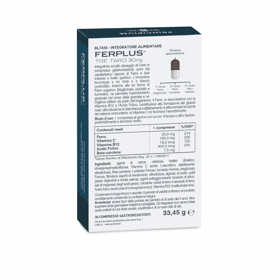 Bios Line Principium FerPlus Tre-Tard 30 Cps Gastroresistenti