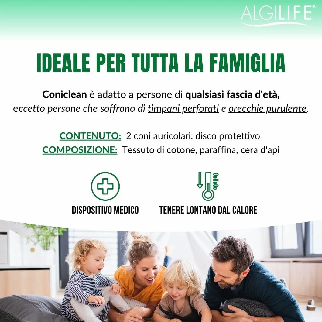 ALGILIFE ConiClean Coni Auricolari per Rimozione Tappi Cerume, Candele con Cera d'Api e Filtro Frangifiamme, 2 Pezzi
