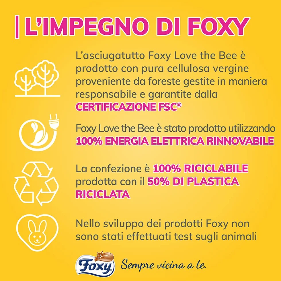 Foxy Love the Bee Asciugatutto 28 rotoli 60 strappi 2 veli elevato spessore