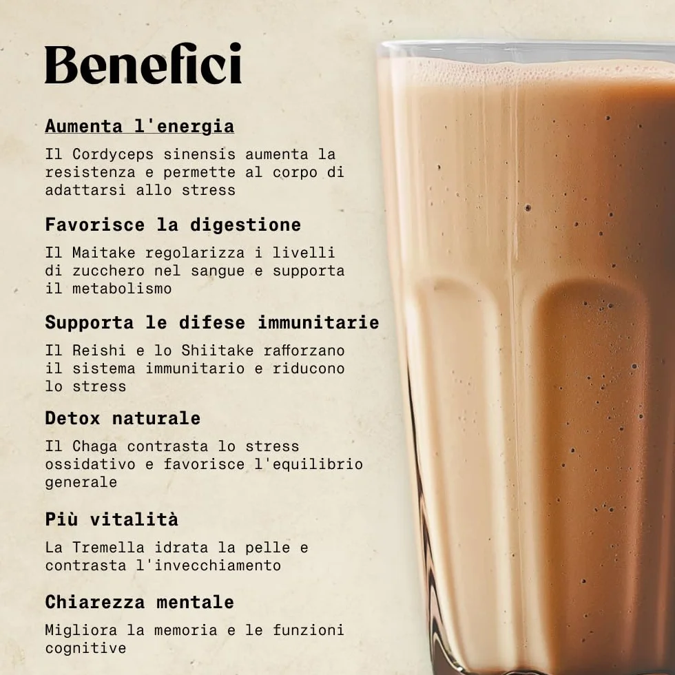 NaturaleBio Miscela di funghi in polvere 200g. Aumenta l'energia, favorisce la concentrazione, supporta l'intestino e il sistema immunitario. Bio, vegano, senza glutine e non OGM. Facile da consumare.