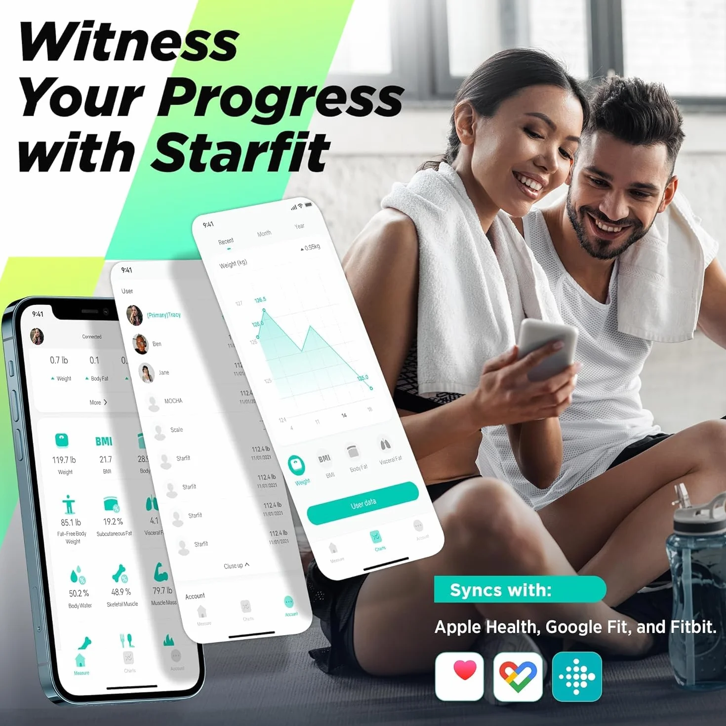 RunStar Bilancia Pesapersone Digitale Smart, Analizza 15 Dati Composizione Corporea, 400lb